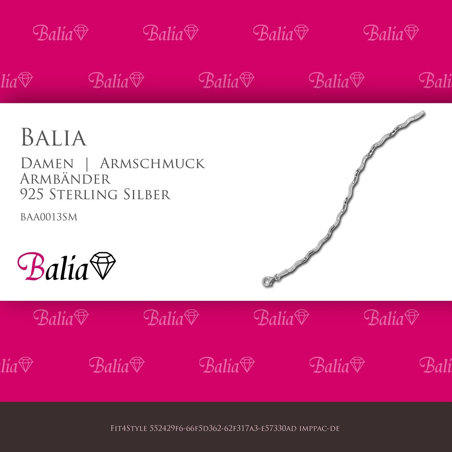 925 Balia mattiert für Silber Balia Armband (Armband), 18,9cm, (Welle) ca. Silberarmband Armband Damen Silber