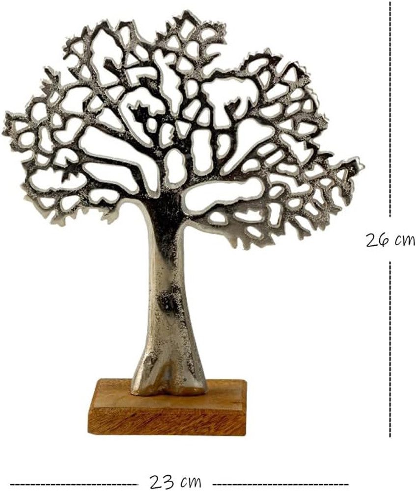 LB H&F Lilienburg Dekofigur LB H&F Lilienburg Dekofigur Dekofigur Deko Objekt Skulptur Dekofigur (Figur Dekoration Baum silber Alu Aluminium Holz Hochzeit Geschenk Mango edel Baum des Lebens hinstellen Dekoration Wohnzimmer Holzsockel Mangoholz Schlafzimmer modern Design hinstellen Geschenk Geburt Geburtstag Dekobaum Dekoobjekt Fensterdeko, Holzdeko Tischdeko Gastgeschenk Valentinstag Jahrestag Hochzeitstag), Aufsteller Tischdeko Liebe Muttertag Hochzeitsgeschenk LEBENSBAUM ALU