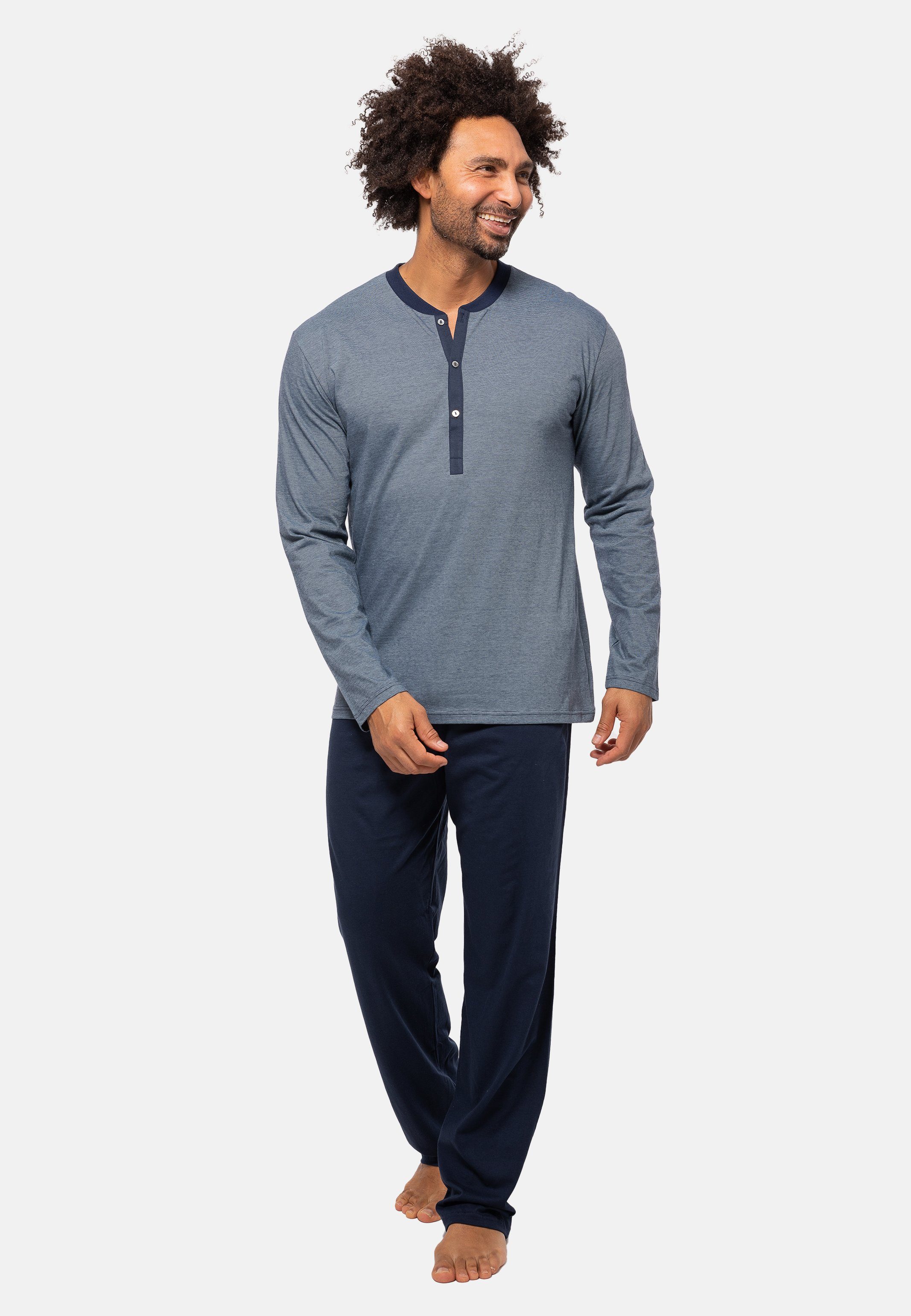 und mit Shirt Hose lange tlg) 2 Langarm Schlafanzug - Ammann Organic (Set, Pyjama - Cotton Baumwolle Knopfleiste