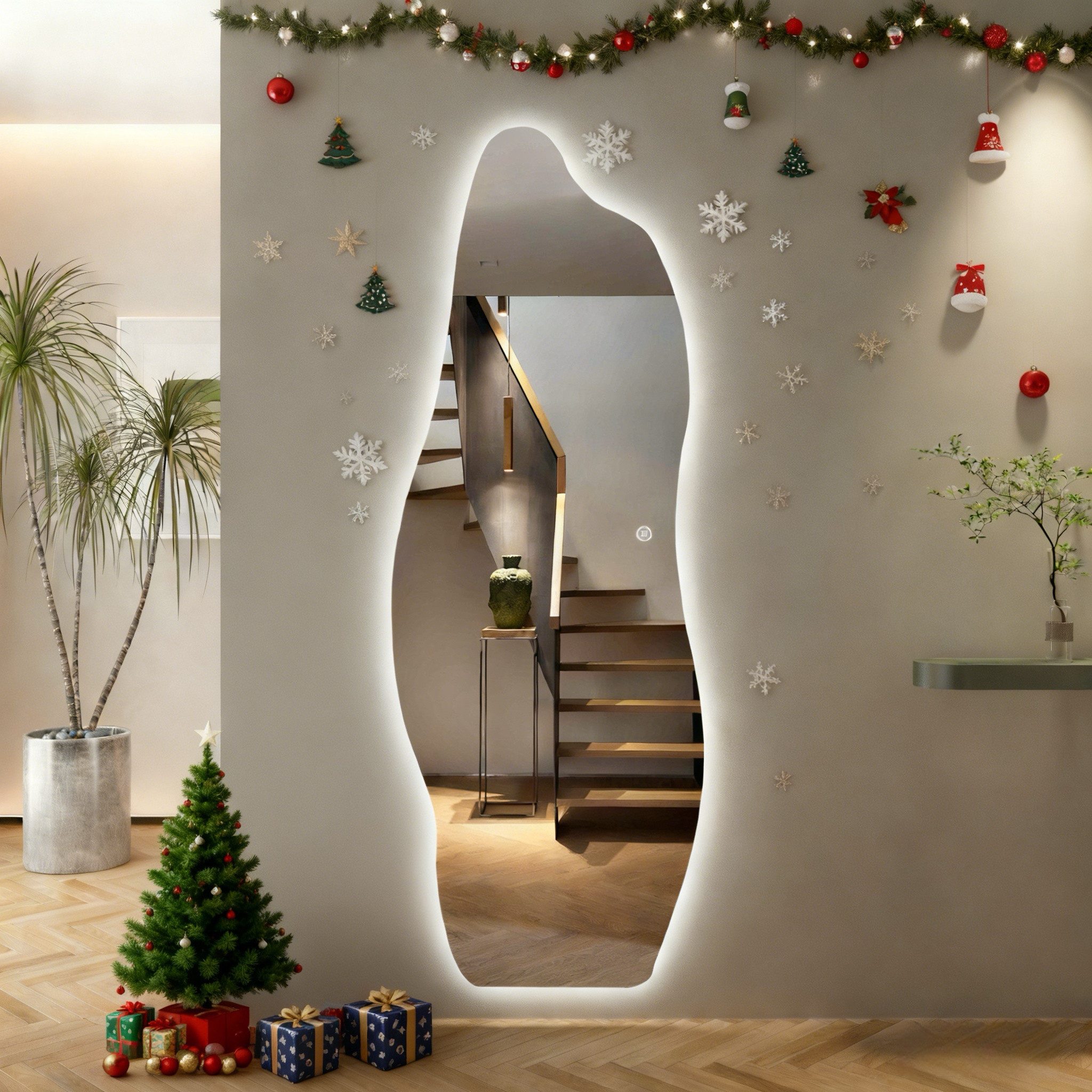 Ganzkörperspiegel Rahmenlos LED Ganzkörperspiegel Wandspiegel groß Asymmetrisch