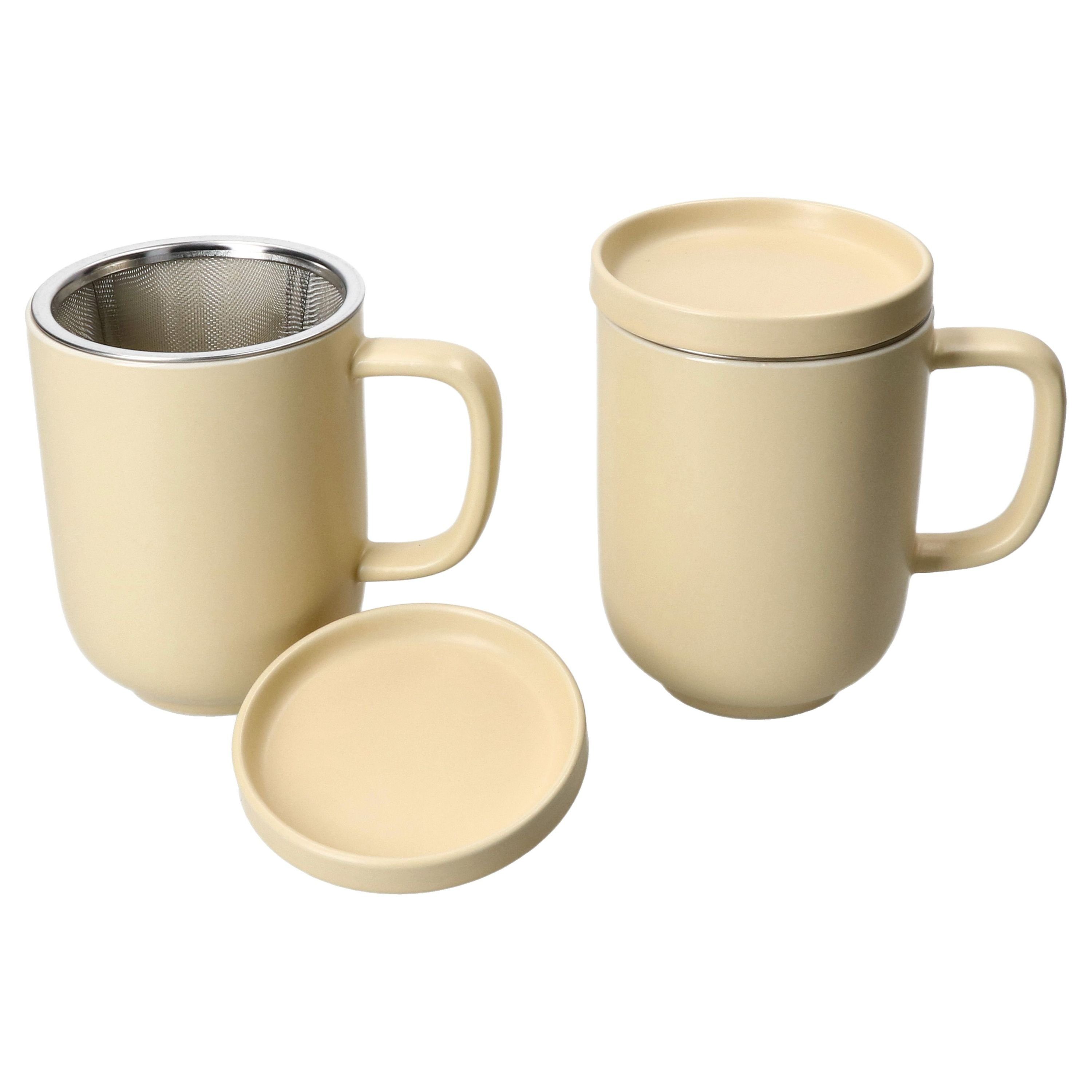 Ritzenhoff & Breker Becher Ritzenhoff 2x Jasper Vanille Teebecher mit Teesieb & Deckel 300ml, Steingut