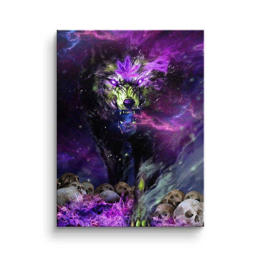 silberner DOTCOMCANVAS® Wolf Leinwandbild, - Rahmen - Mindset Cannabis Art Pop Leinwandbild - Premium - Motivation