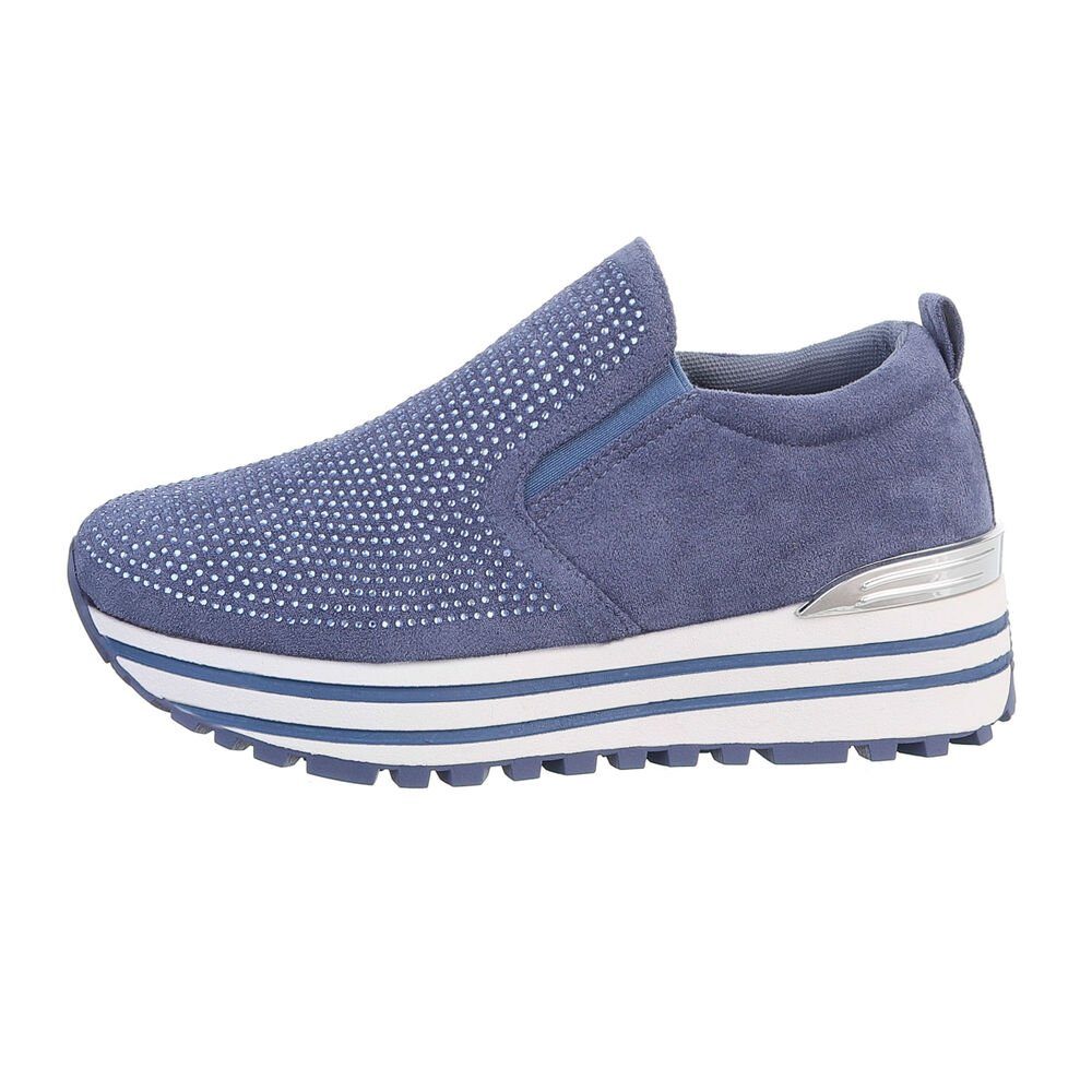 Ital-Design Damen Low-Top Freizeit Sneaker Keilabsatz/Wedge in Low Sneakers Blau