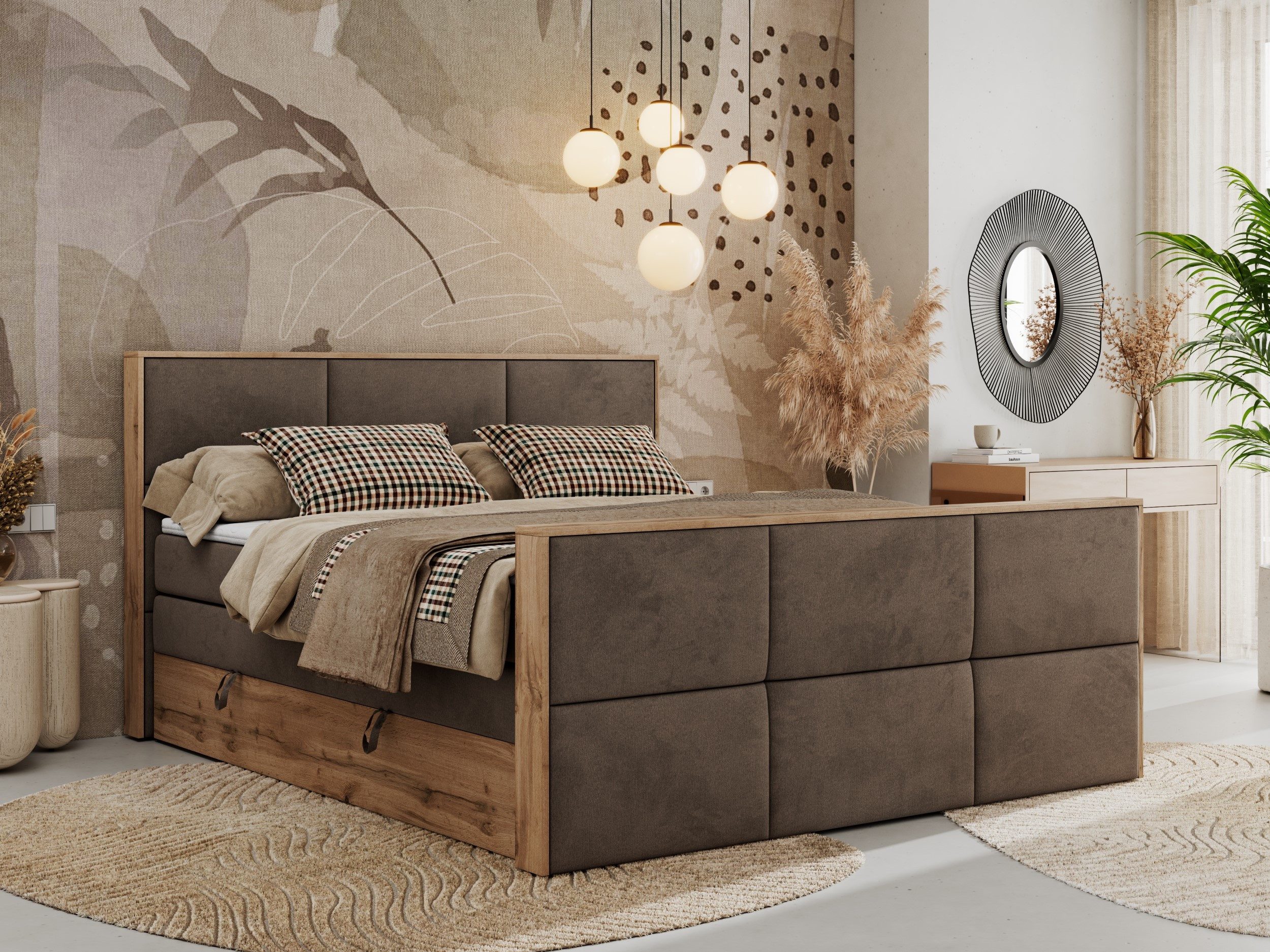 MKS MÖBEL Boxspringbett ALBERO 2 KING DUO, Braun Monolith, Gr. 188 cm x 220 cm, Liegefläche 180 cm x 200 cm, Bezug