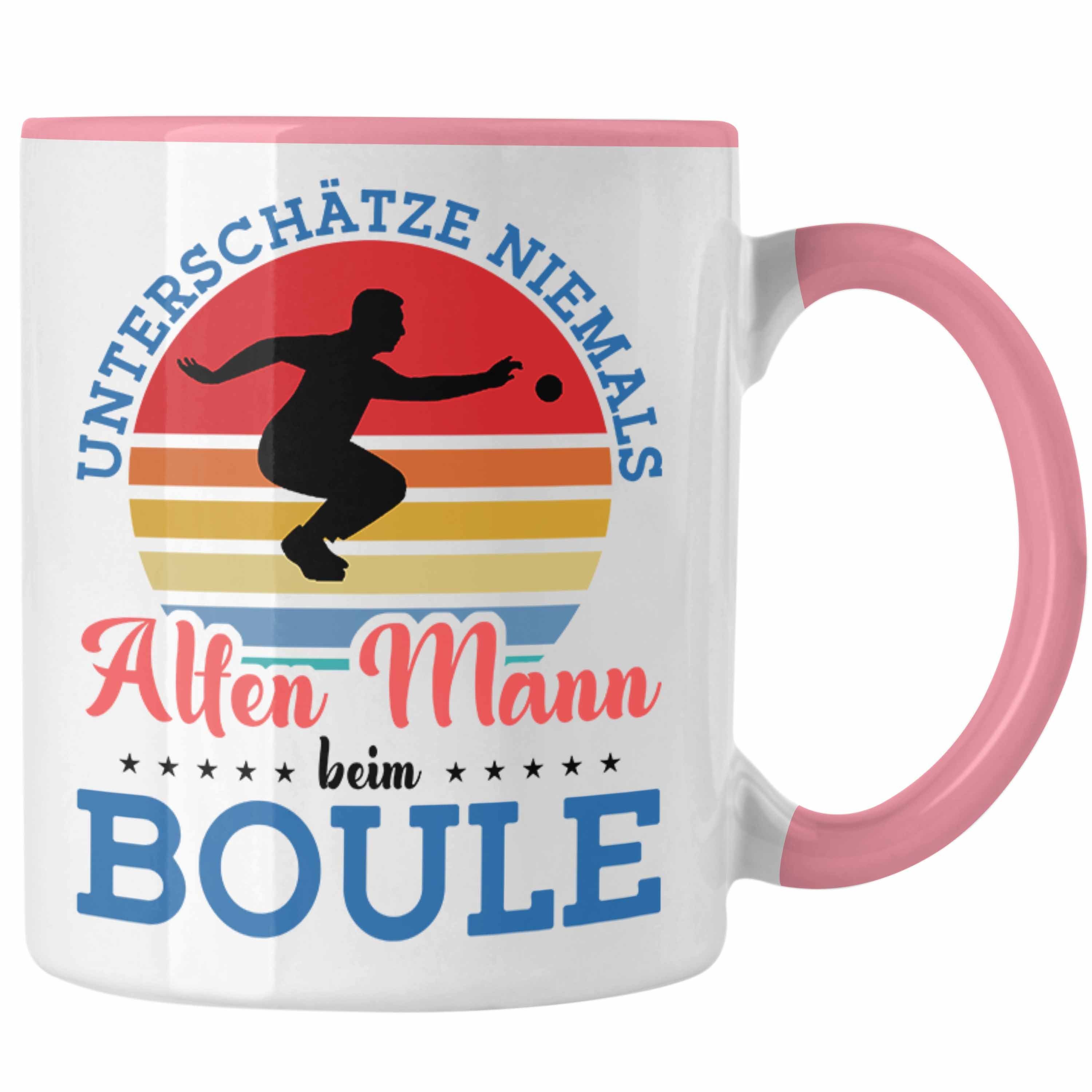 Trendation Tasse Boule Tasse für Boule-Spieler als Geschenkidee Spruch Unterschätze Nie Rosa