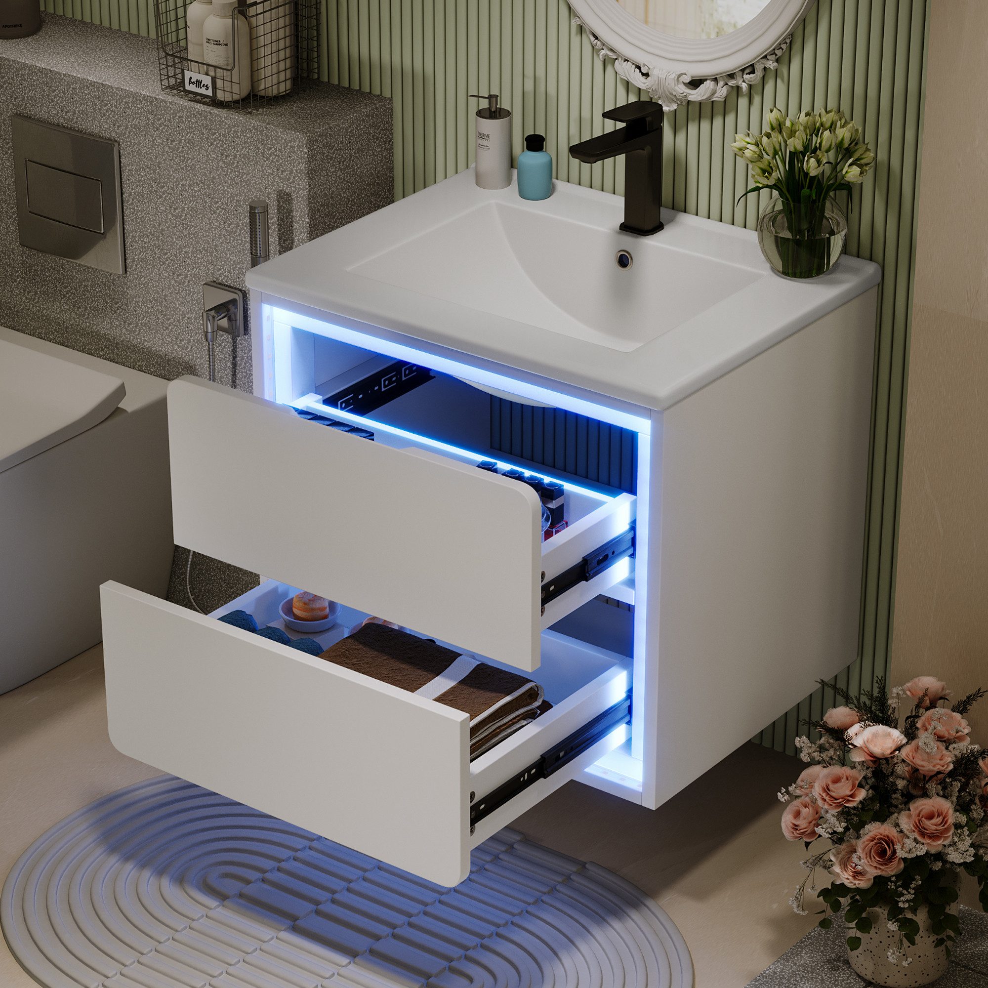 Merax Waschtisch mit LED-Radarsensor-Beleuchtung (stehend Badmöbel Badezimm günstig online kaufen