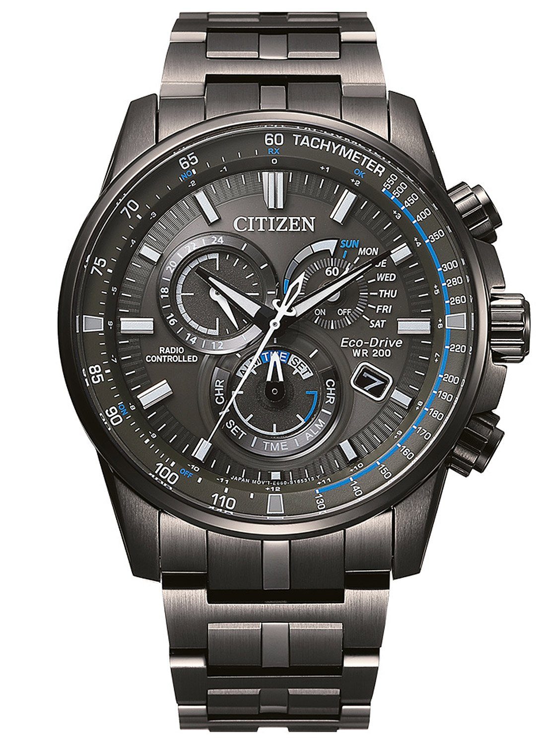 Citizen Herren Funkuhr AT8304-57A, Eco-Drive, Edelstahl Grau, Chronograph, 20 ATM