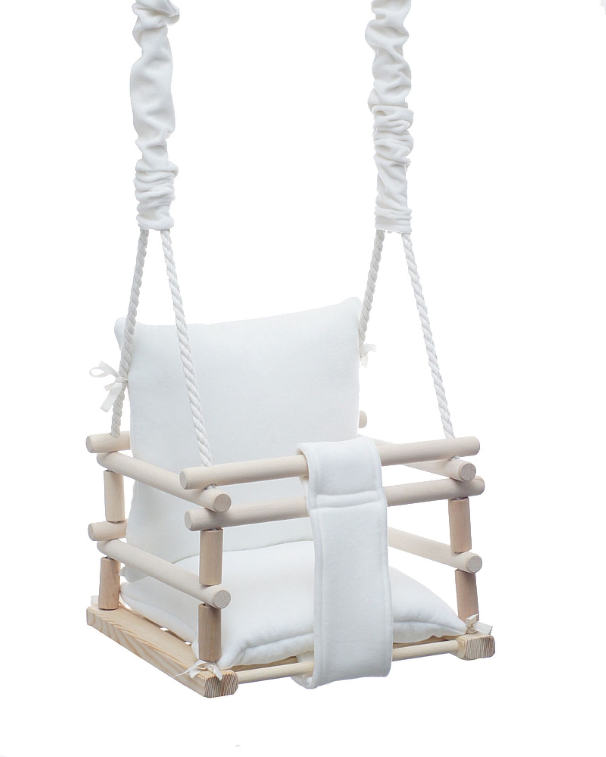 LuMali Babyschaukel Babyschaukel 3in1 Holz Sicherheitsgurt drinnen draußen 34x34x28cm, Kinderschaukel Naturholz Kiefer weich verstellbar 6-36 Monate