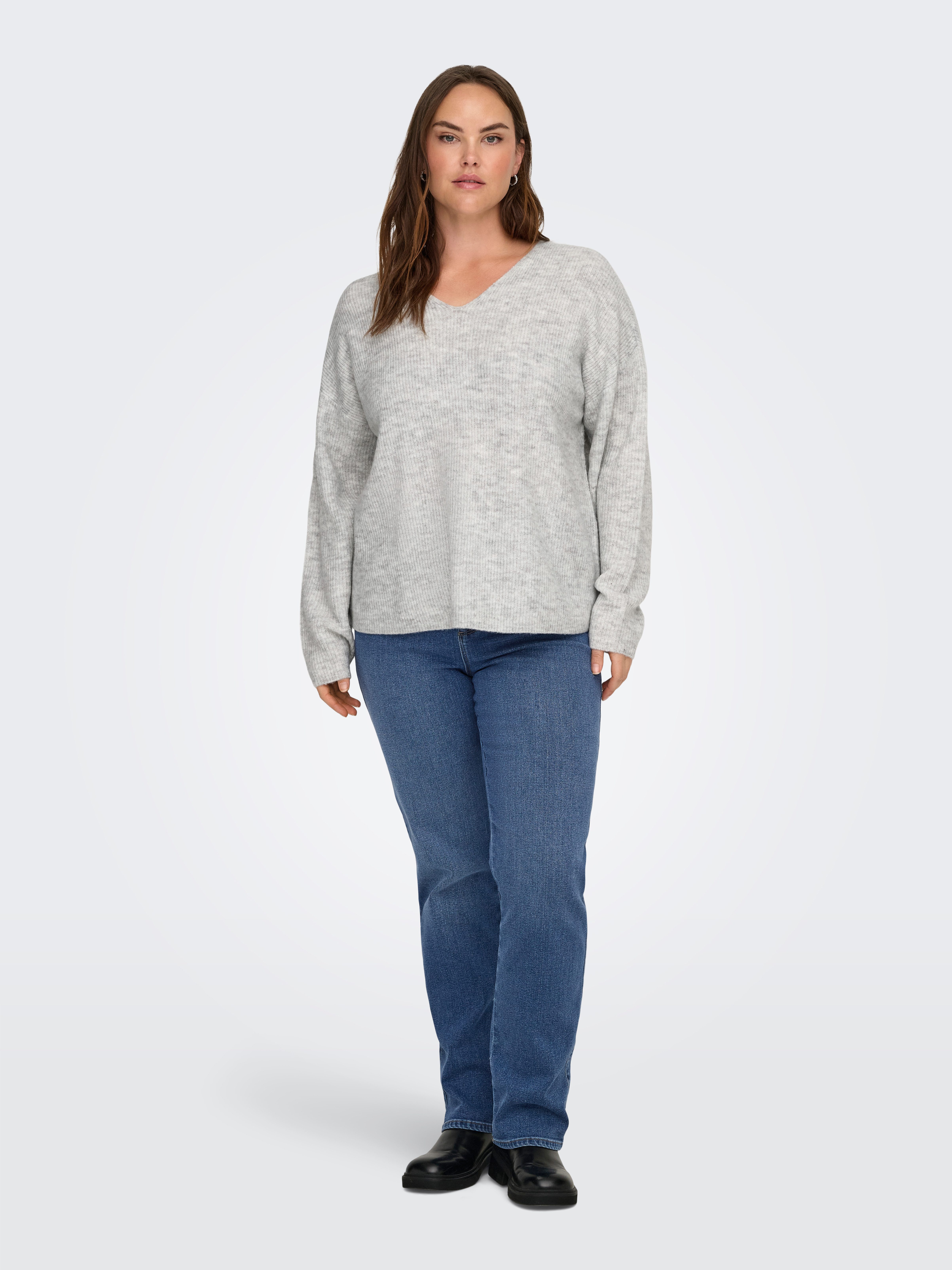 ONLY CARMAKOMA Strickpullover CARCAMILLA V-NECK L/S PULLOVER KNT NOOS Materialmix