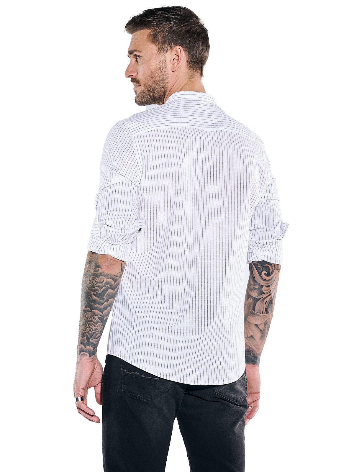 emilio adani Langarmhemd Herren Langarm-Hemd gemustert, Reinweiss