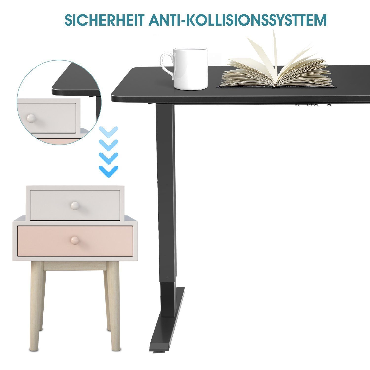 (Schwarz), Memory-Steuerung Höhenverstellbarer Schreibtisch Mit Tischgestell Elektrisch LETGOSPT Schreibtisch Elektrisch Höhenverstellbar 2-Fach-Teleskop