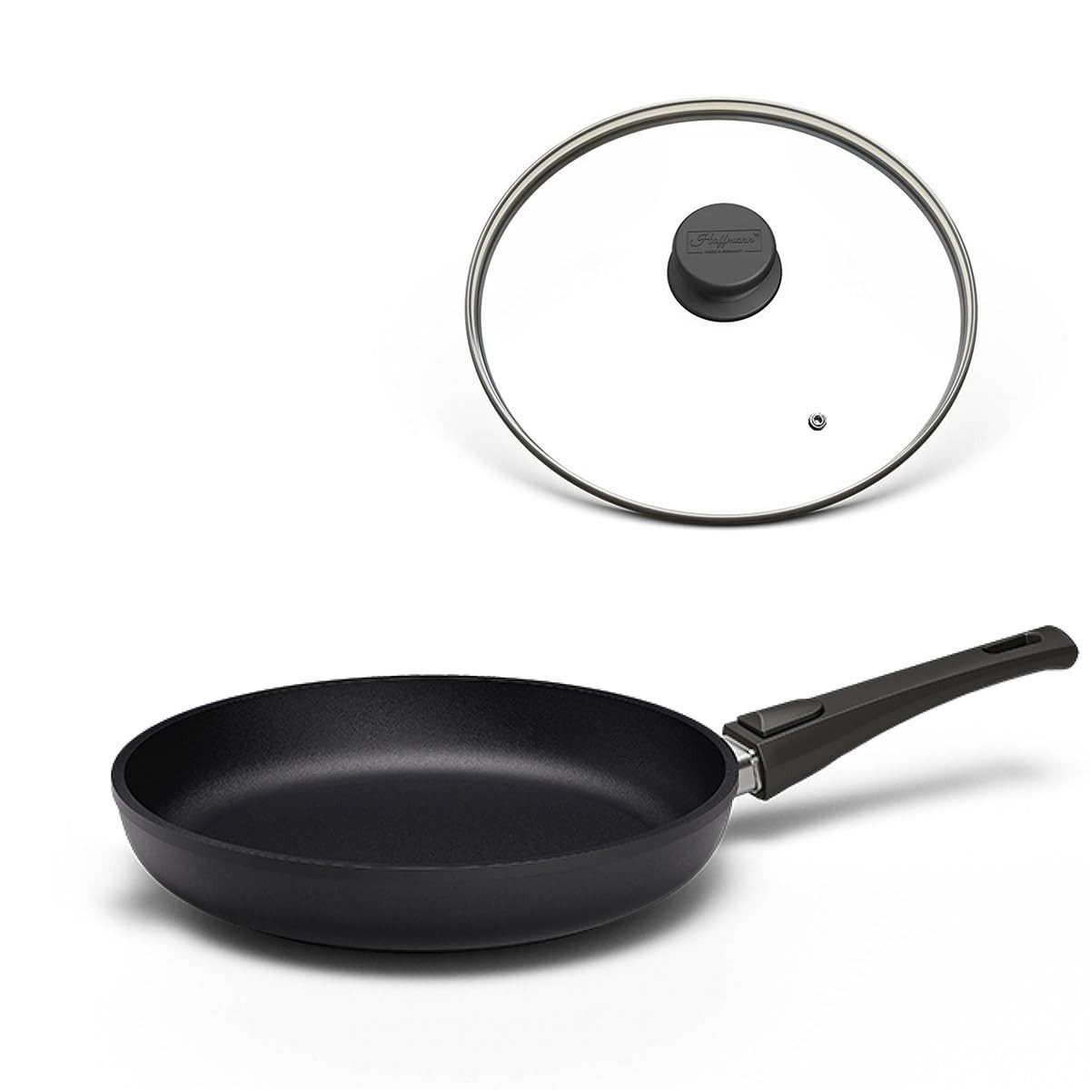 Hoffmann Germany Bratpfanne STONIQ PFAS-frei Ø 24 cm Aluguss Pfanne Induktion – Made in Germany, Aluguss (Set, 2-tlg., 1x Bratpfanne Ø 24 cm + 1x Deckel), abnehmbarer Griff, backofenfest 300°C, spülmaschinengeeignet, 1,0 l