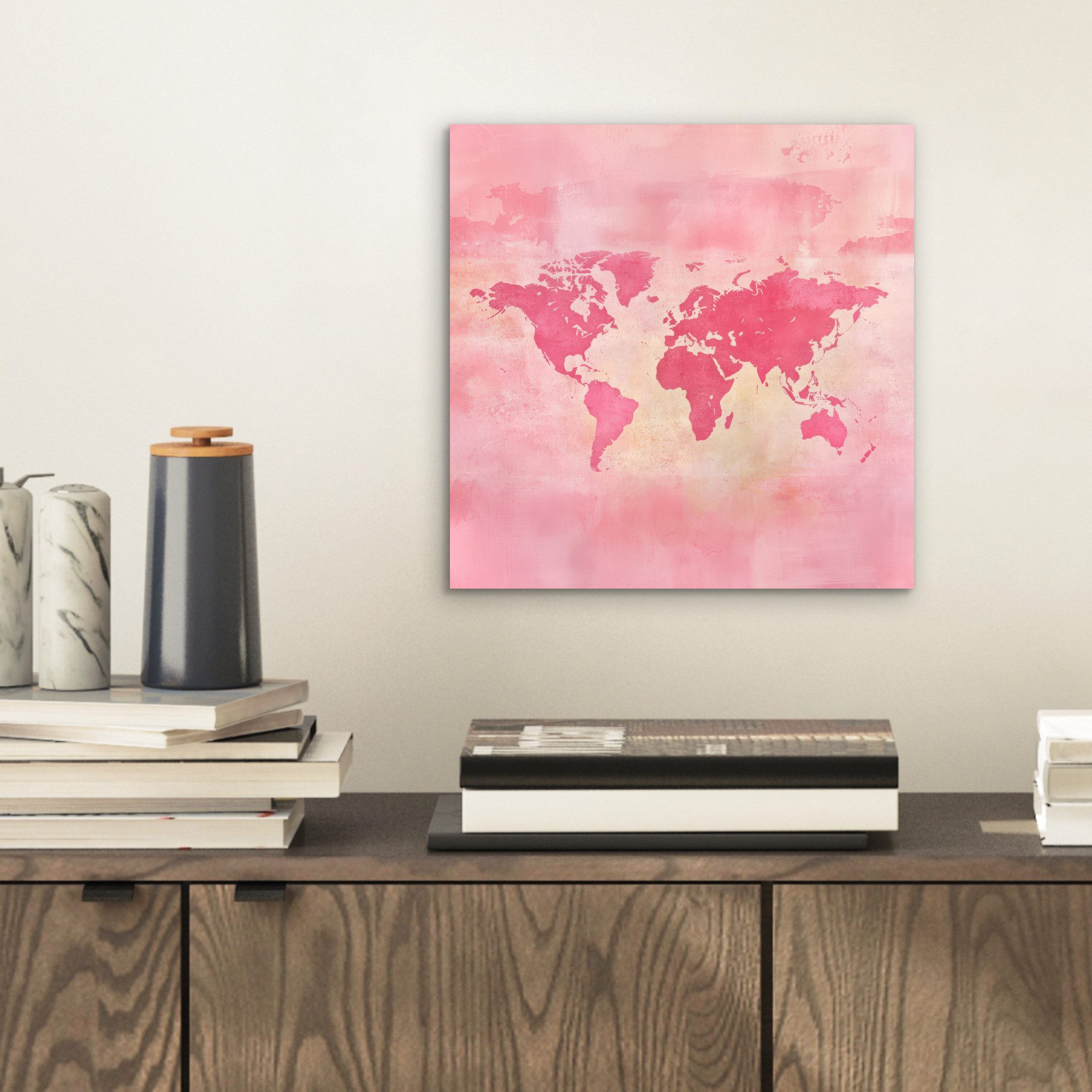MuchoWow Metallbild Weltkarte - Rosa - günstig online kaufen