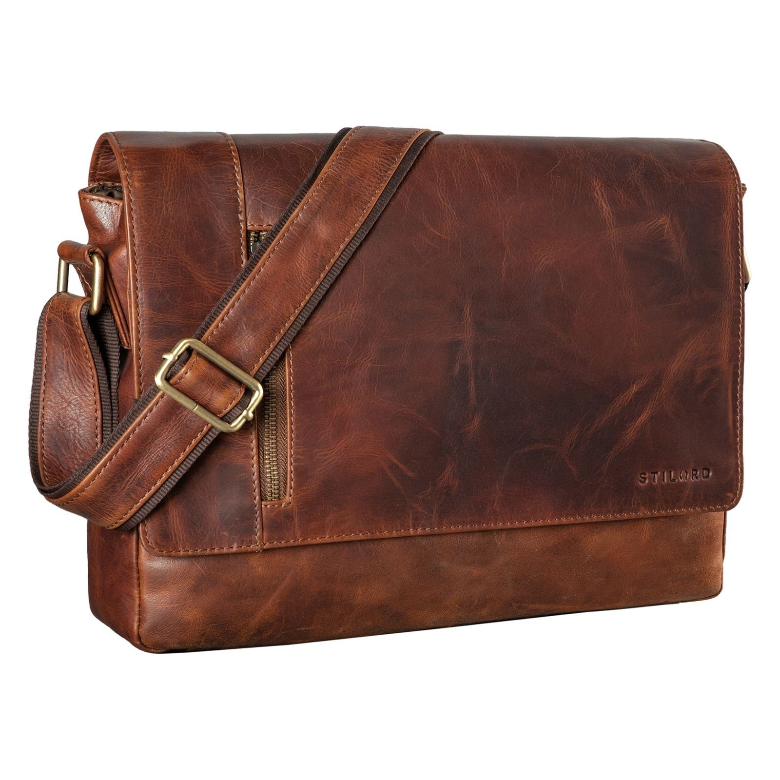 STILORD Schultertasche "Davis" Messenger Bag Leder 13 Zoll Umhängetasche Echtleder