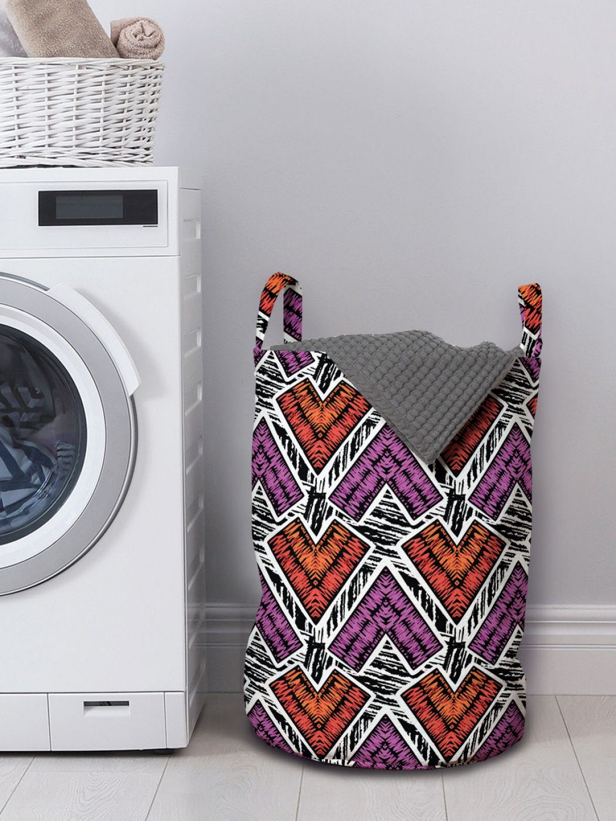Wäschekorb Patch Wäschesäckchen Vernetzte Griffen mit Abakuhaus für Waschsalons, Entwurf Kordelzugverschluss Geometrisch