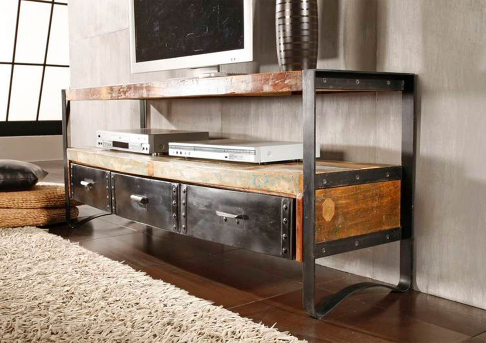 Massivmoebel24 TV-Board INDUSTRIAL (Massivholz), TV-Board Altholz 145x43x60 mehrfarbig lackiert INDUSTRIAL #05