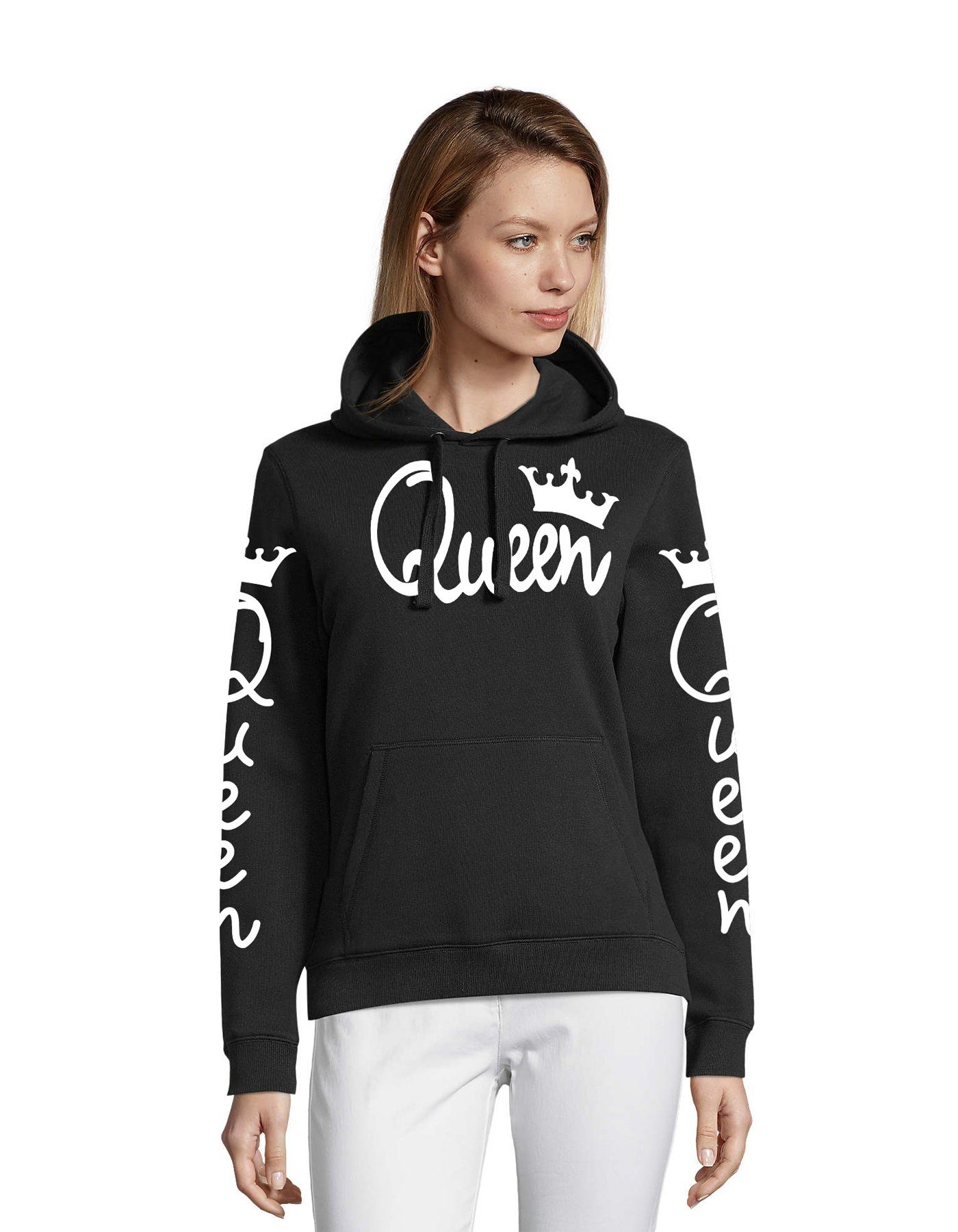 Blondie & Brownie Hoodie Unisex Paar Pärchen Pullover King Queen All Over Print Mit Kapuze, Kängurutaschen