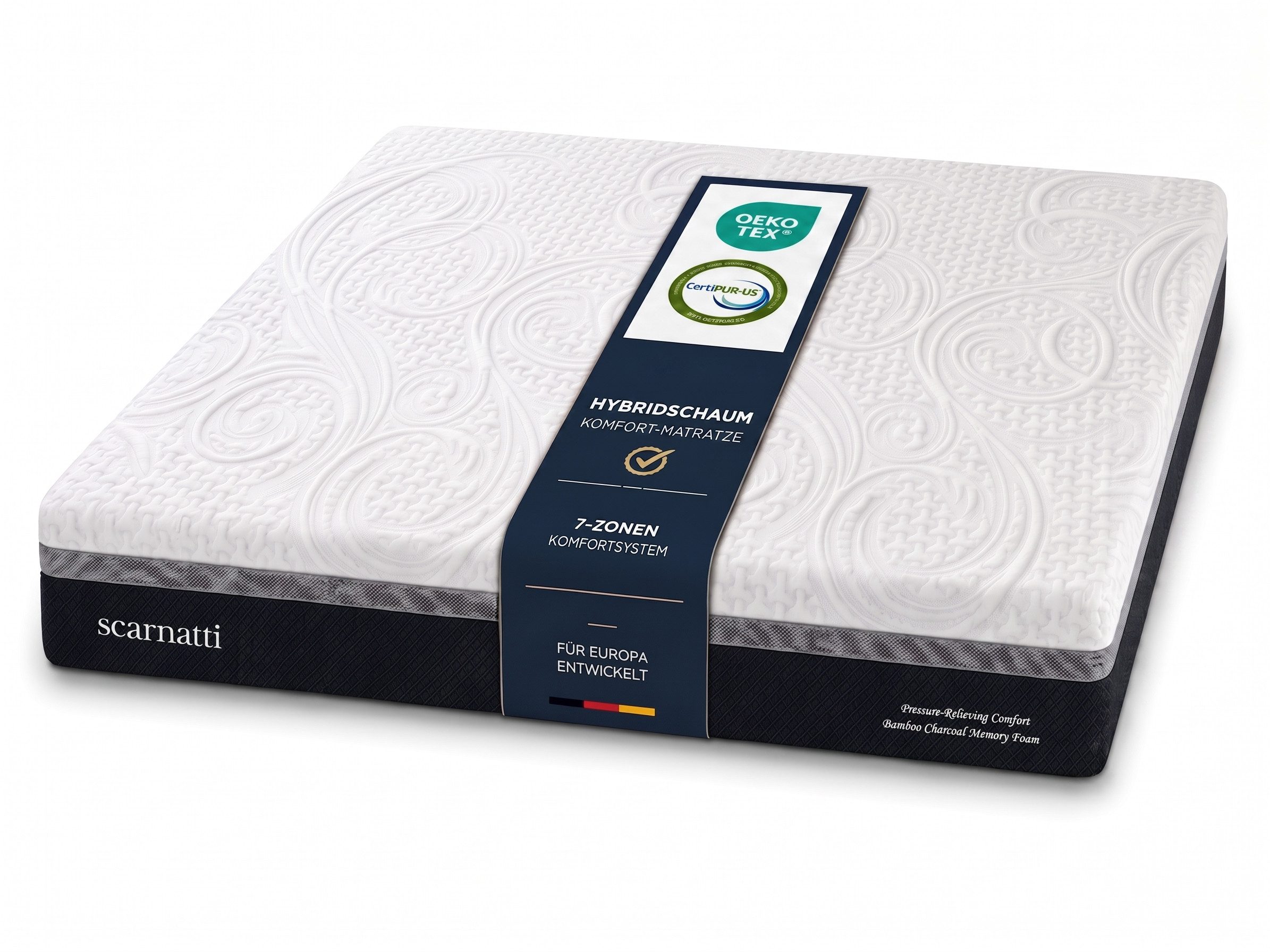 Hybridschaum-Matratze Matratze 200x200 cm, für Lattenrost & Boxspringbett, scarnatti, 27 cm hoch, (7-Zonen Matratze, Geeignet für Rücken-, Seiten- und Bauchschläfer), Wendematratze mit zwei unterschiedlich festen Liegeseiten H3/H4