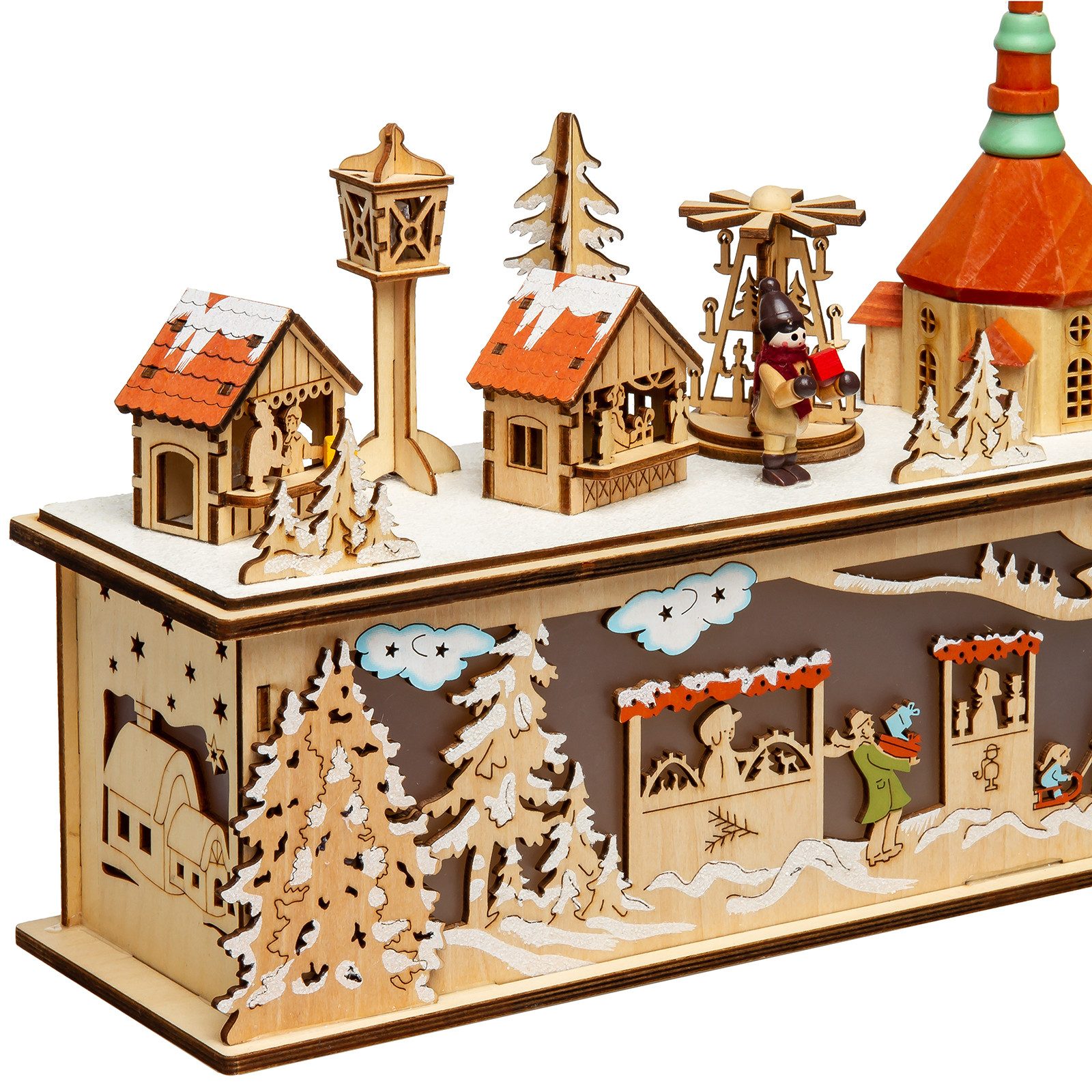 SIKORA Schwibbogen LB09 SEIFFENER Weihnachtsmarkt Lichtersockel mit LED Beleuchtung