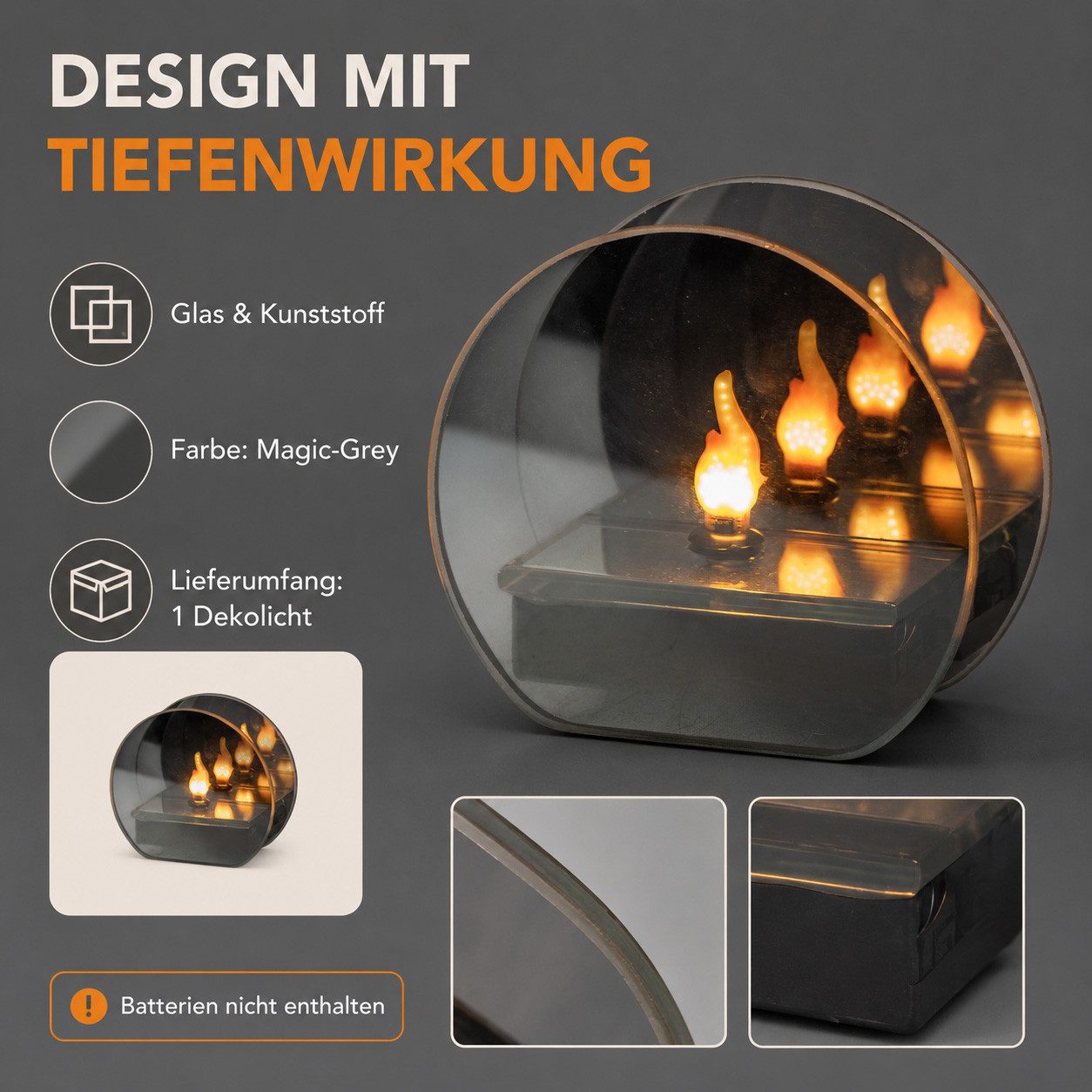 formano LED Dekolicht Flames Spiegelfeuer Magic-Grey 11 cm mit 6/18h-Timer, LED fest integriert – Bild 5 von 5