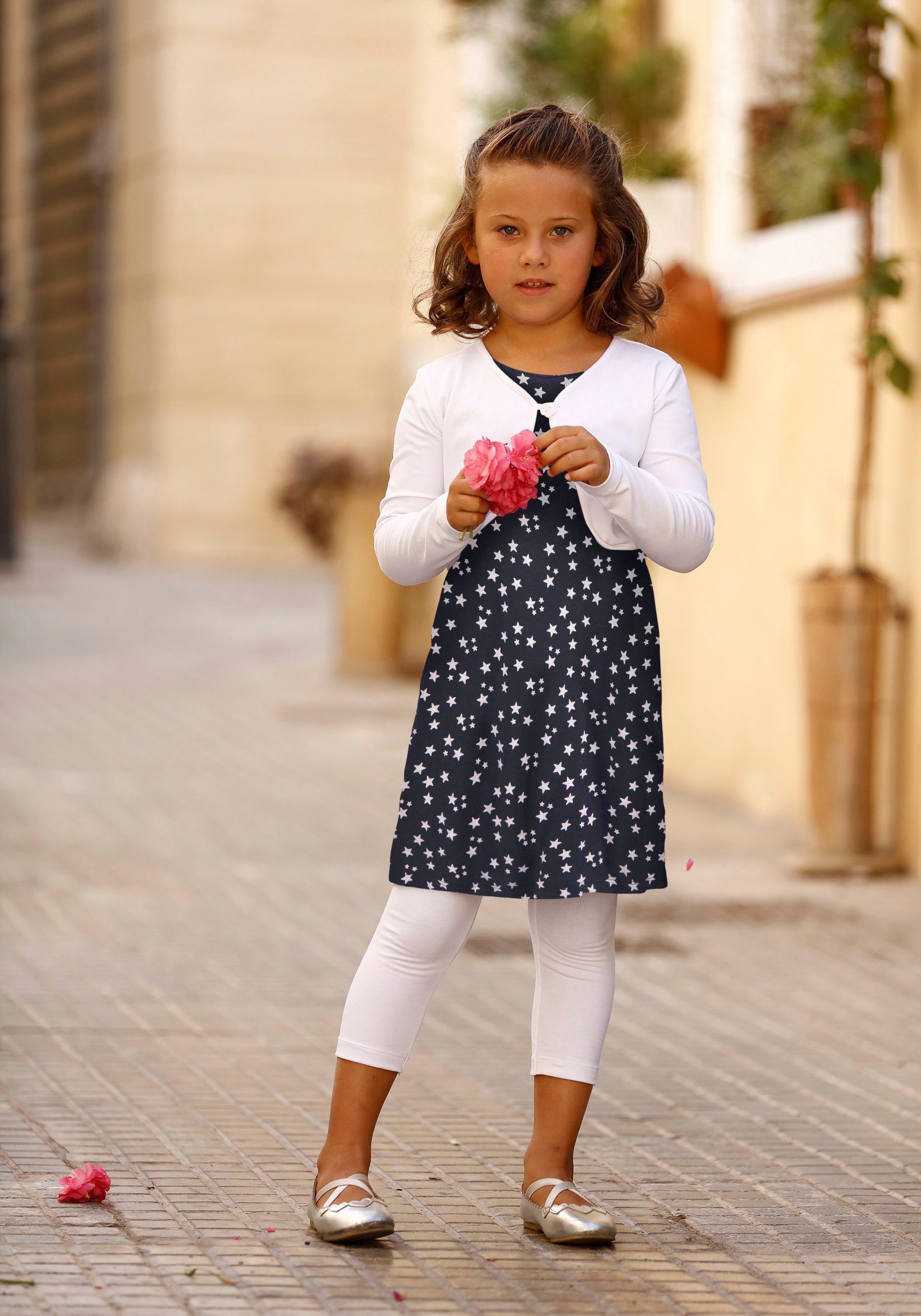 KIDSWORLD Bolero, Kleid & Leggings 3tlg. Set: Kleid+Bolero+Leggings (Set, 3-tlg) mit Sternchendruck