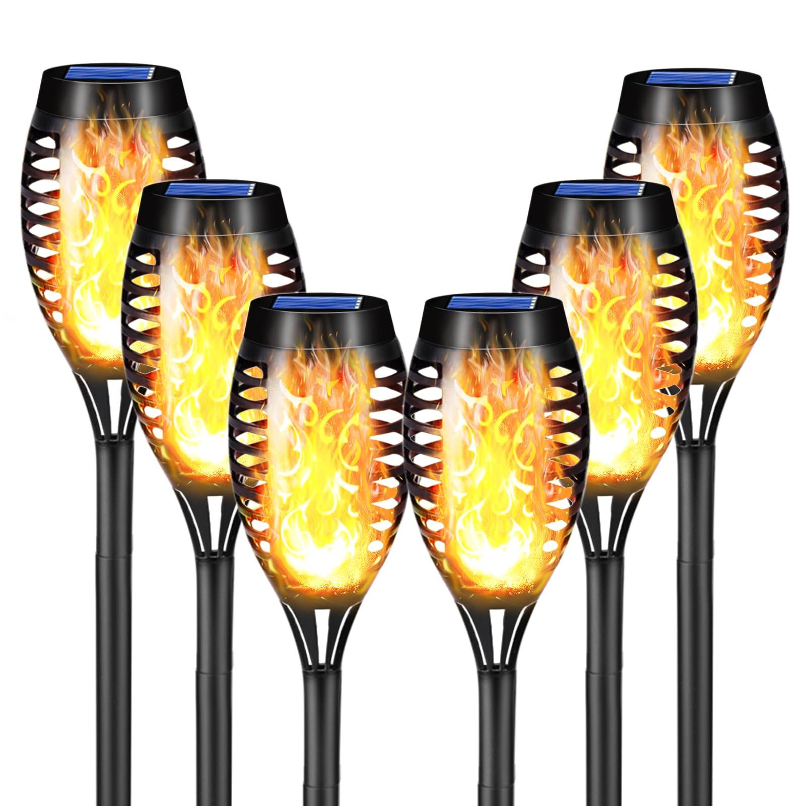 LQWELL LED Solarleuchte Solarleuchten Solar Fackellicht für Außen Garten, LED Solarlampe, mit Realistischer Flammeneffekt, IP65 Wasserdicht