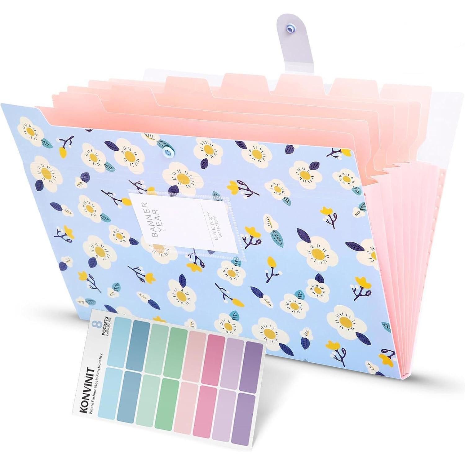 Fächermappe Fächermappe A4 Dokumentenmappe 8 Tasche PP Floral Akkordeon Organizer