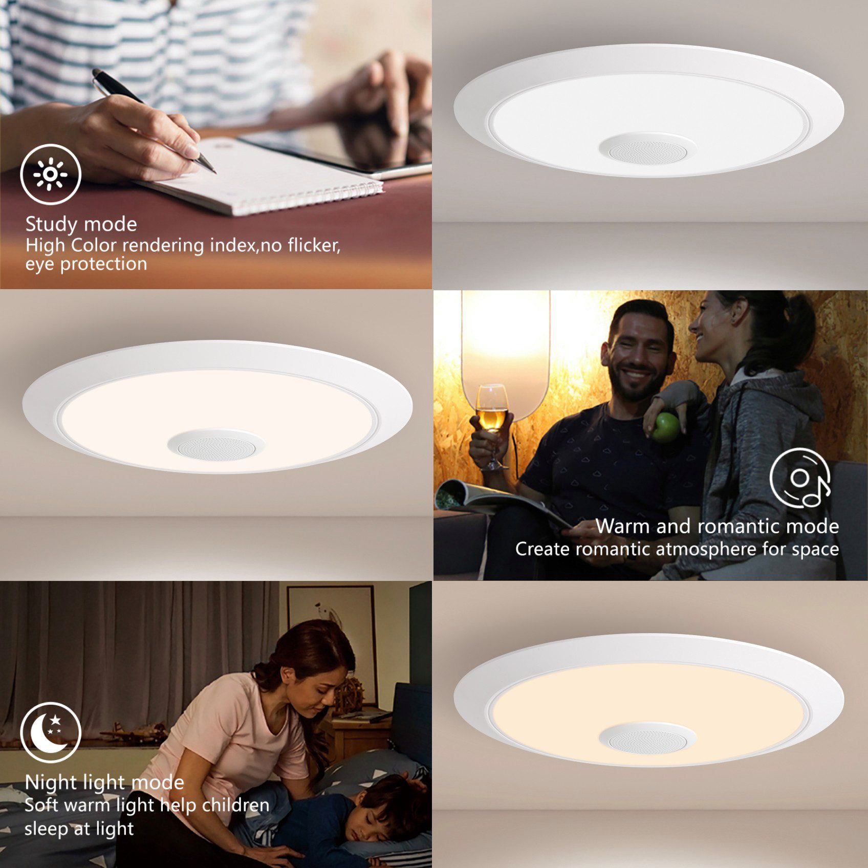 JDONG Deckenleuchte Dimmbar mit Bluetooth Lautsprecher 30/40/50/60CM, Deckenlamp mit Fernbedienung 3000-6500k RGB Farbwechsel, APP-Steuerung Musikwiedergabe für Schlafzimmer Kinderzimmer