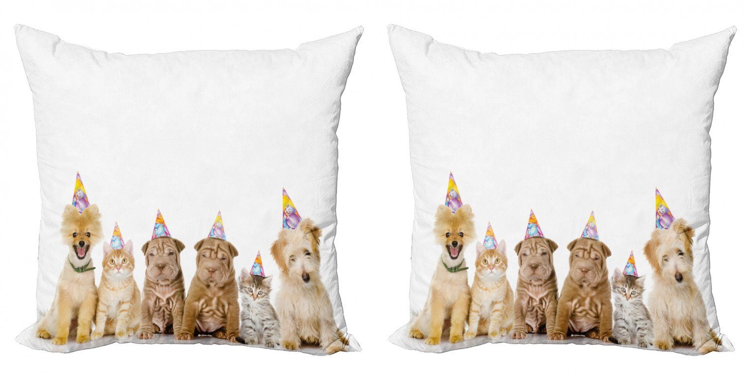 Kissenbezüge Modern Accent Doppelseitiger Digitaldruck, Abakuhaus (2 Stück), Geburtstagsparty Hunde Katzen an einer Party