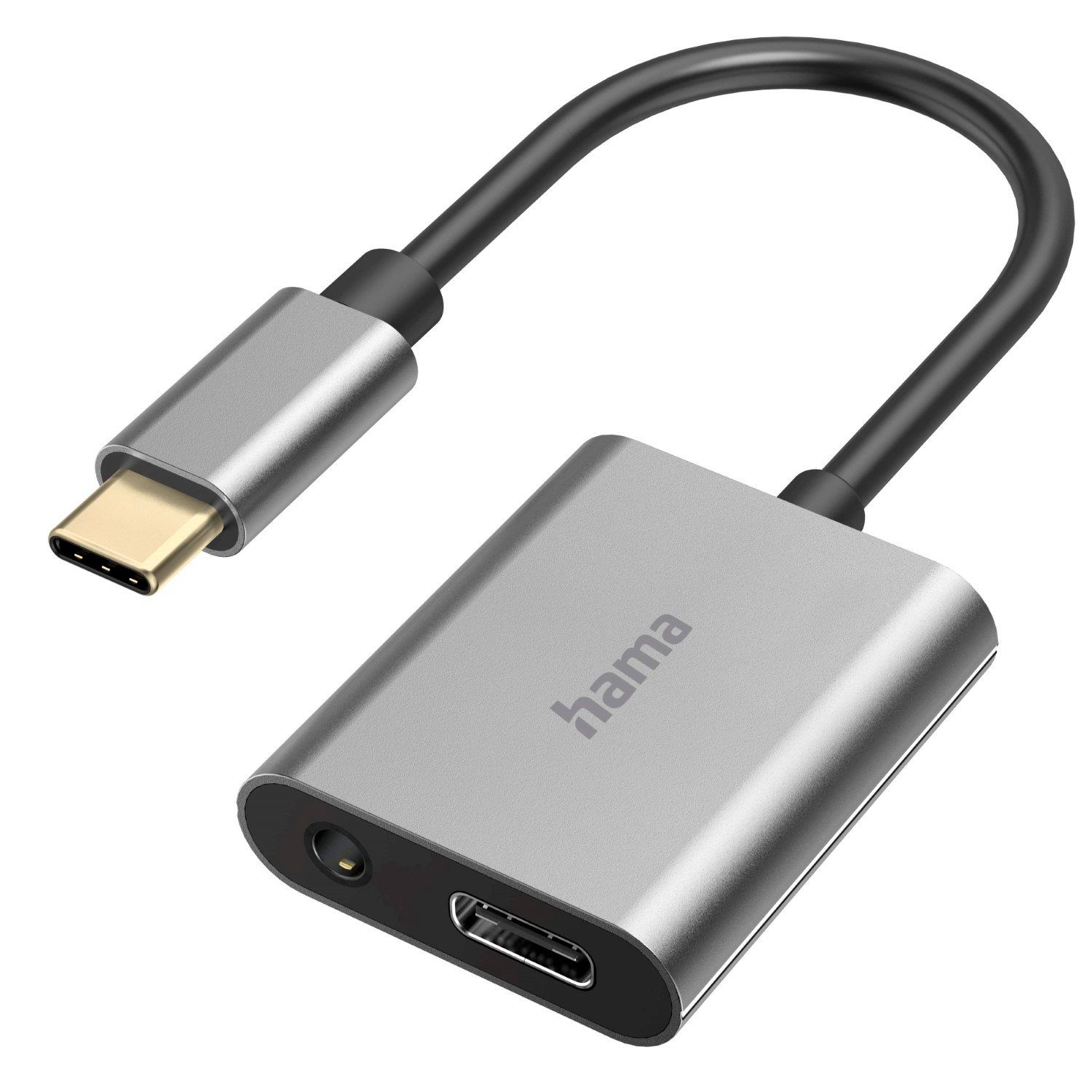 Hama 2in1 Audio-Adapter USB-C auf 3,5mm Klinke USB-Adapter USB-C zu 3,5-mm-Klinke, USB-C, AUX + Ladebuchse Strom für Handy Smartphone Tablet PC Notebook