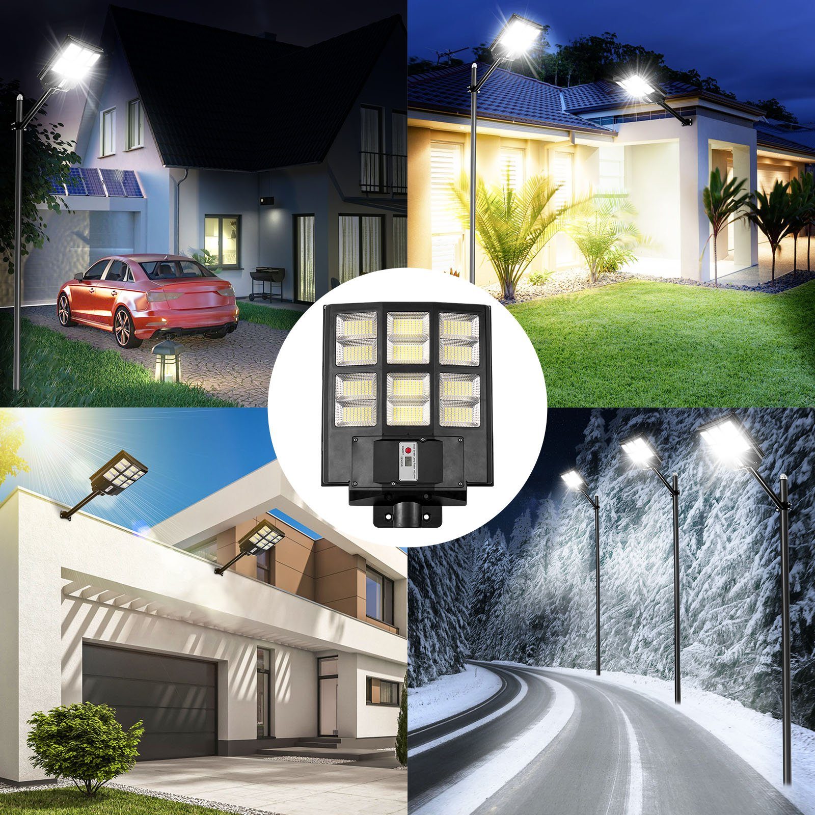 Rosnek LED Außen-Wandleuchte Solar, Bewegungsmelder, Wasserdicht, für Parkplatz Basketballplatz, Weiß(6500K), 40000-80000lm, Fernsteuerung