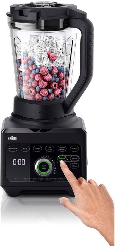 Braun Standmixer PowerBlend 9 JB 9040 BK - 1600W, Hochleistungsmixer, 18 Programme, 3 L, 1600 W, 45.000 U/min, 10 Geschwindigkeiten, Suppenfunktion, spülmaschinenfest