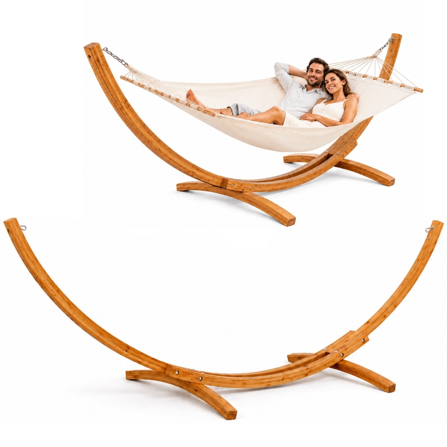 AMANKA Hängemattengestell 325 cm aus Holz - 2 Personen Gestell für Stabhängematten bis 120 cm, Hängemattenständer bis 200 kg - Holzgestell für Garten und Terrasse