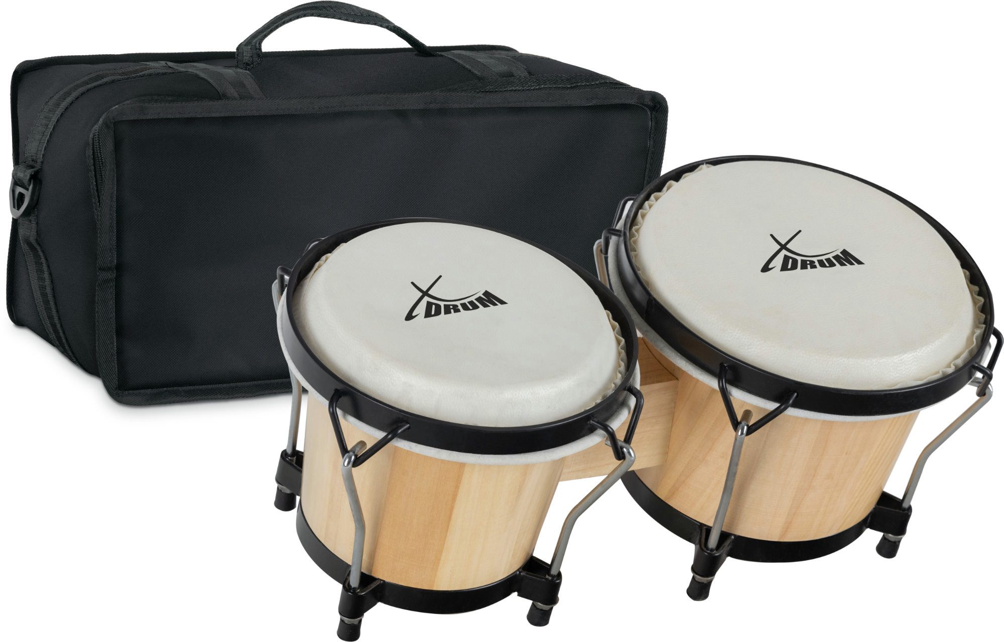 XDrum Bongo Bongos Club - 6" Macho und 7" Hembra,Spar-Set, 3-St., inkl. Stimmschlüssel & Bongotasche, mit Naturfellen und professionellem Stimmsystem