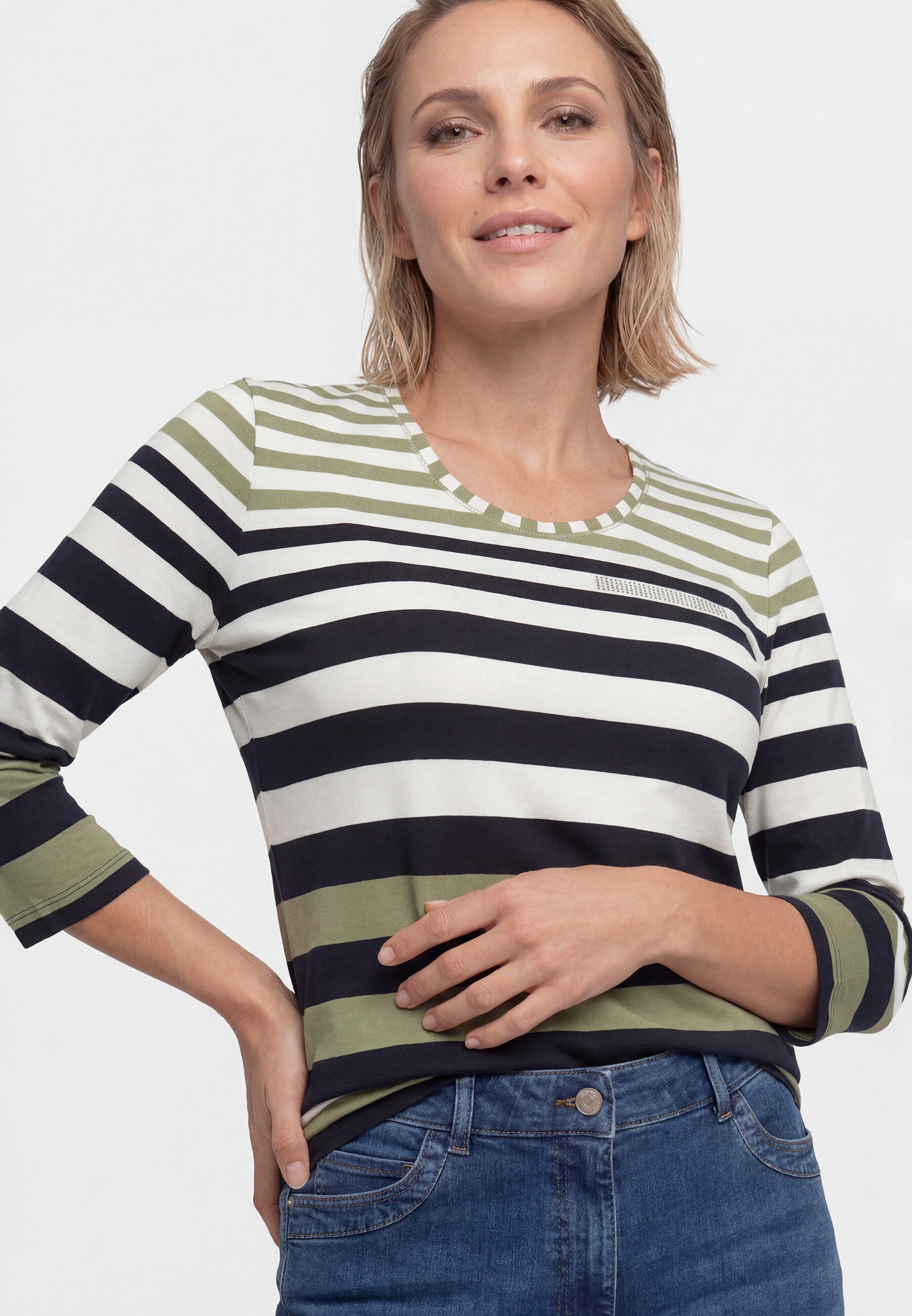 Olsen T-Shirt mit Streifenmuster und Zierelementen