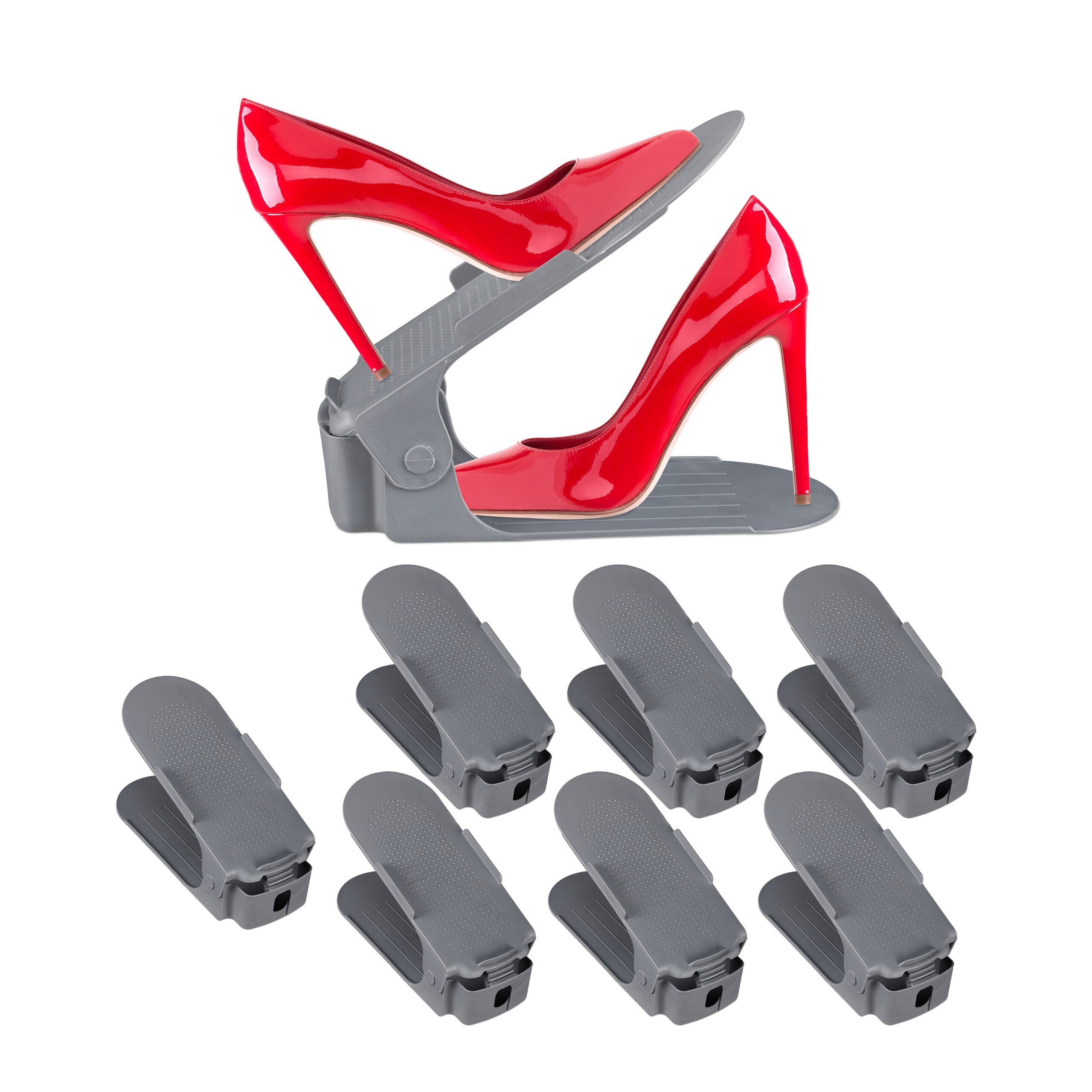 relaxdays Schuhstapler x 8 Schuhregal grau