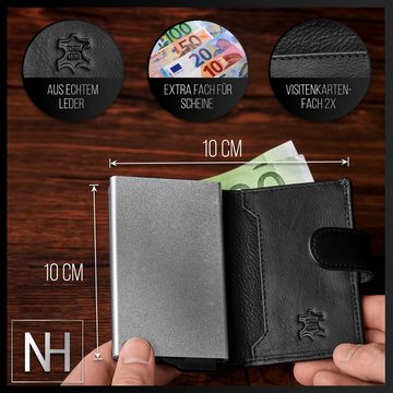 NilsHeese Geldbörse Kreditkartenetui Geldbörse Wallet Leder Geldbeutel, Leder, integrierten RFID-Blocker, Druckknopfverschluss