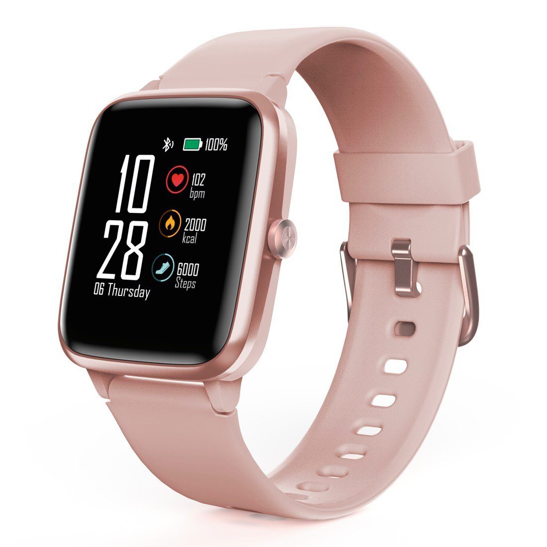 Hama Smartwatch, GPS, wasserdicht, Herzfrequenz, Smartwatch Tempo, Musiksteuerung, Schritte, Wecker, Zoll), Wetteranzeige Kalorien, Rosé (3,3 cm/1,3 Nicht Timer Modus, Stören