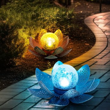 etc-shop LED Solarleuchte, LED-Leuchtmittel fest verbaut, Kaltweiß, Tageslichtweiß, Asia Garten Lotusblüte Deko Solar Lotusblüte für Außen Garten Deko