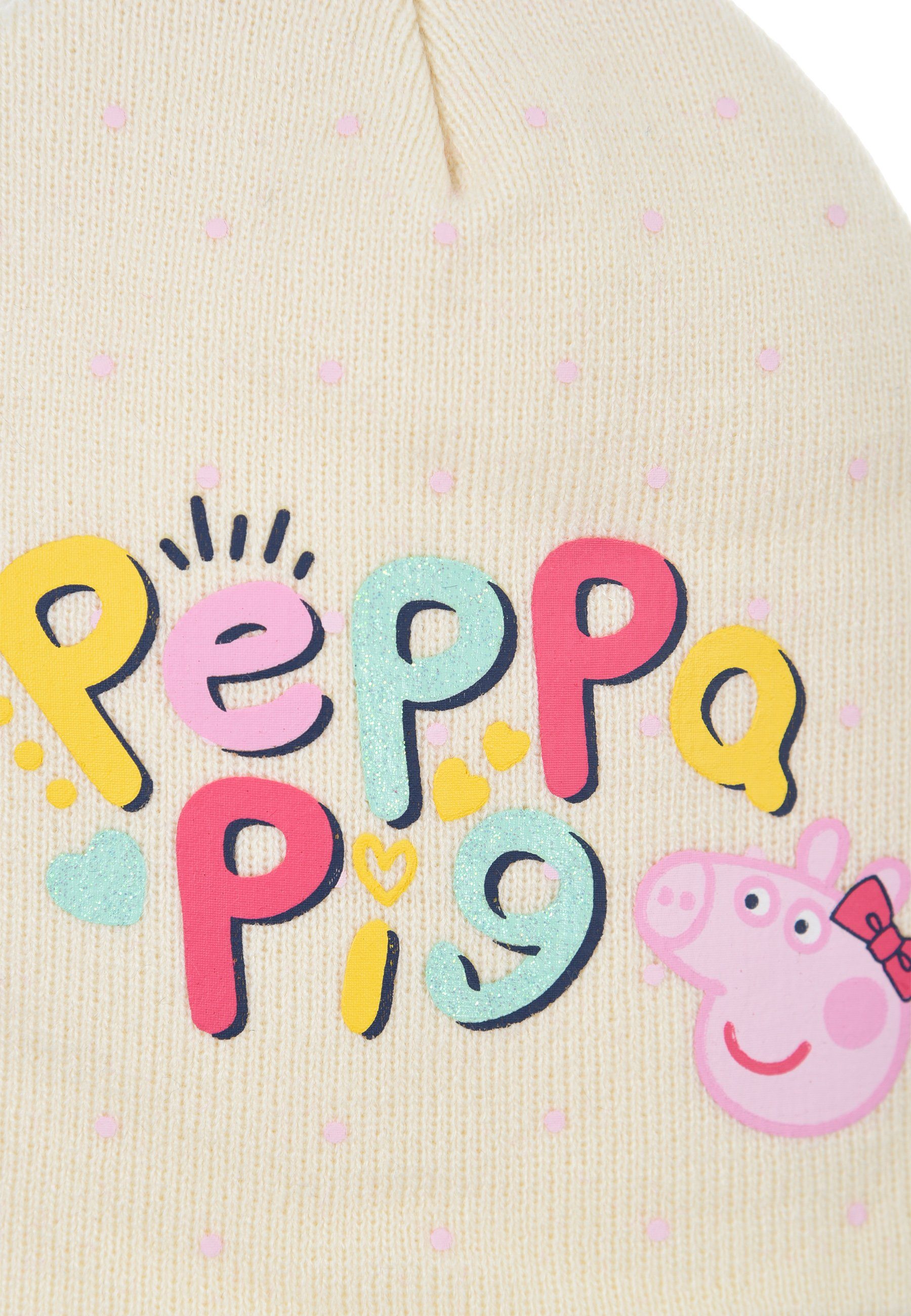Peppa Pig Mädchen Kinder Wutz Beanie Weiß Winter-Mütze Peppa