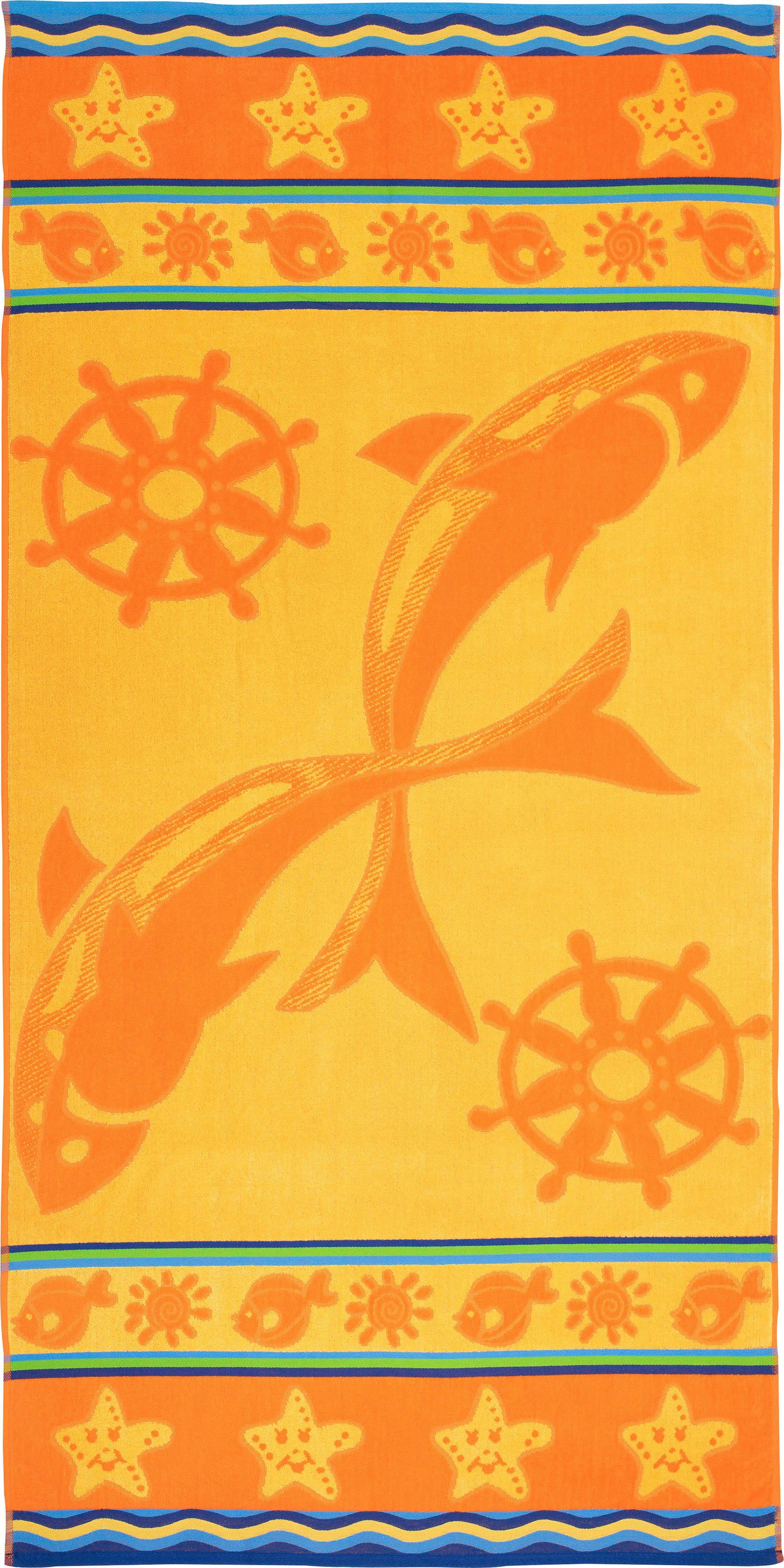 Jacquard-Velours Badetuch, Gözze Strandtuch reine Motiv, Sharks, (1-St), Baumwolle maritimes