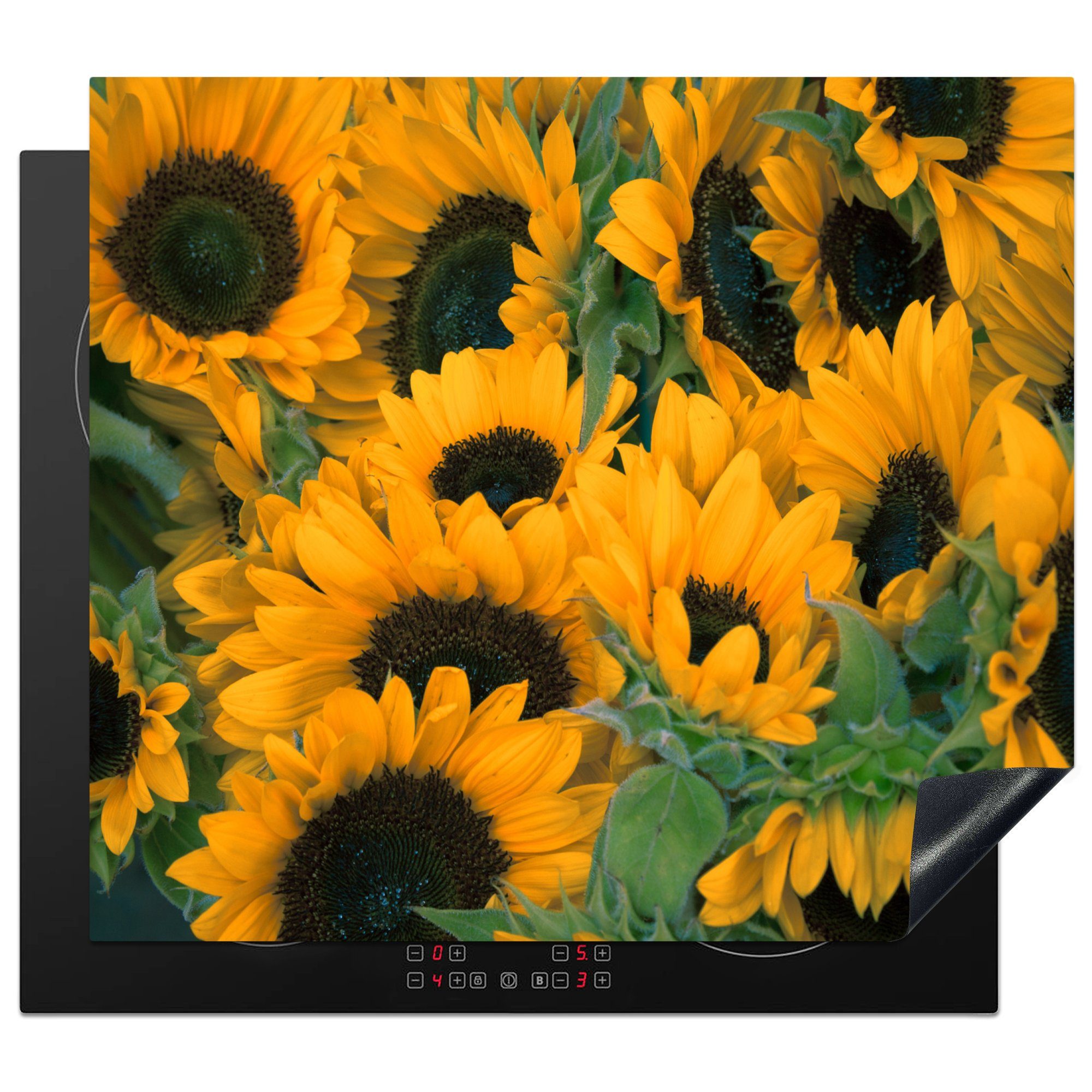 MuchoWow Herdblende-/Abdeckplatte Blumen - Sonnenblume - Makro, Vinyl, (1 tlg), 60x52 cm, Mobile Arbeitsfläche nutzbar, Ceranfeldabdeckung