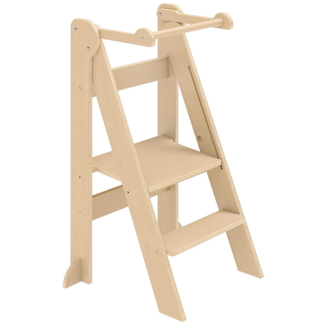 Bellabino Stehhilfe Tay 2-Fach höhenverstellbar & klappbar (Natur), Lernturm aus Birkenholz, Montessori Tritthocker