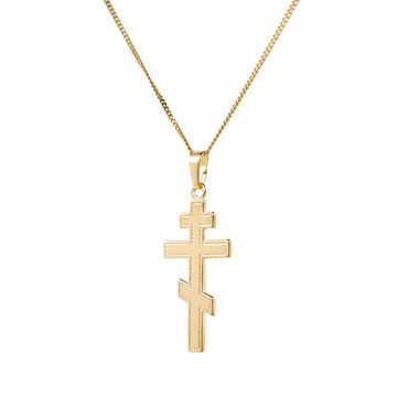 HOPLO Kreuzanhänger Anhänger Orthodoxes Kreuz 585 Gold mit massiver Goldkette 1,1 mm, Made in Germany