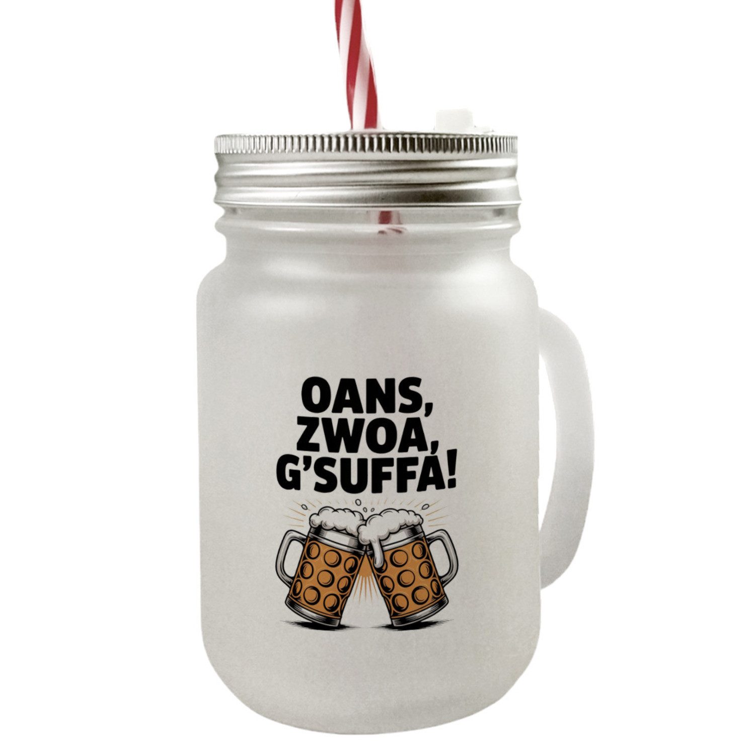 Glas Zwei Bierkrüge Oans zwoa g’suffa Mason Jar Henkel Trinkglas mit