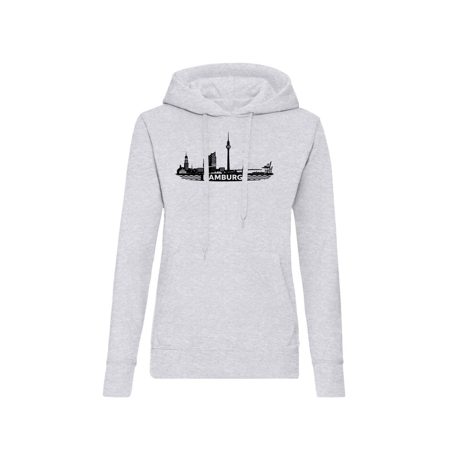 Blondie & Brownie Hoodie Hamburg Damen Hoodie Skyline Print Hafen Motiv für Freizeit und Alltag (Einzelstück, Einzelartikel) Hamburg Damen Hoodie Hafenblick