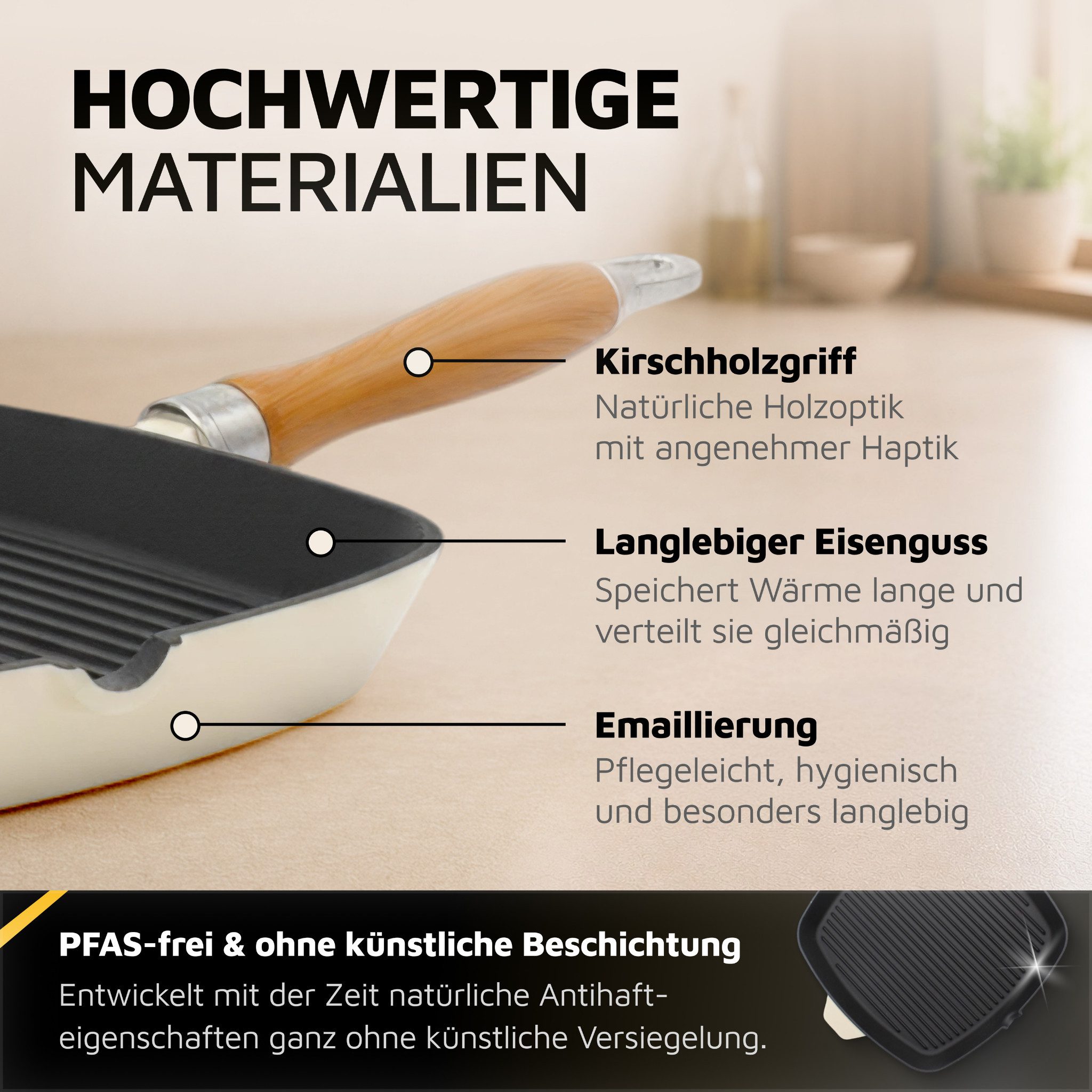 Krüger Steakpfanne Einsenguss Grill-/ Steakpfanne SAVANNA, 28 x 28cm, Gusseisen (1-tlg), für Induktions-Kochfelder geeignet – Bild 5 von 5