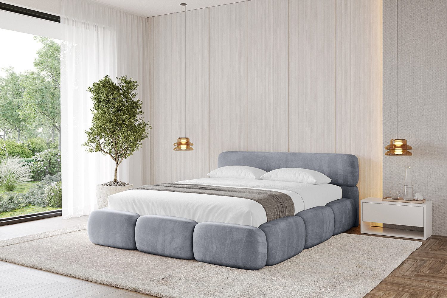 ALTDECOR Polsterbett ELVA-v1 (Polsterbett mit Bettkasten und Lattenrost, Boxbett ohne Matratze), Doppelbett mit Stauraum, Bett mit Kopfteil