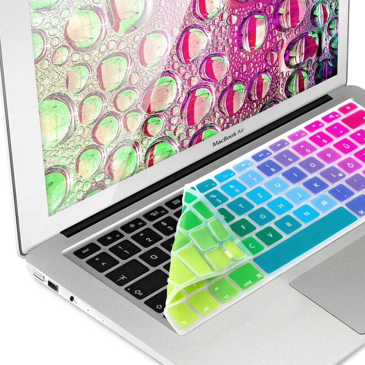 kwmobile Schutzfolie, Tastaturschutz kompatibel mit Apple MacBook Air 13''/Pro  Retina 13''/15'' (bis Mitte 2016) A1369, A1466, A1502, A1425, A1398 -  QWERTZ Silikon Laptop Abdeckung Farbverlauf Design Mehrfarbig Grün Blau