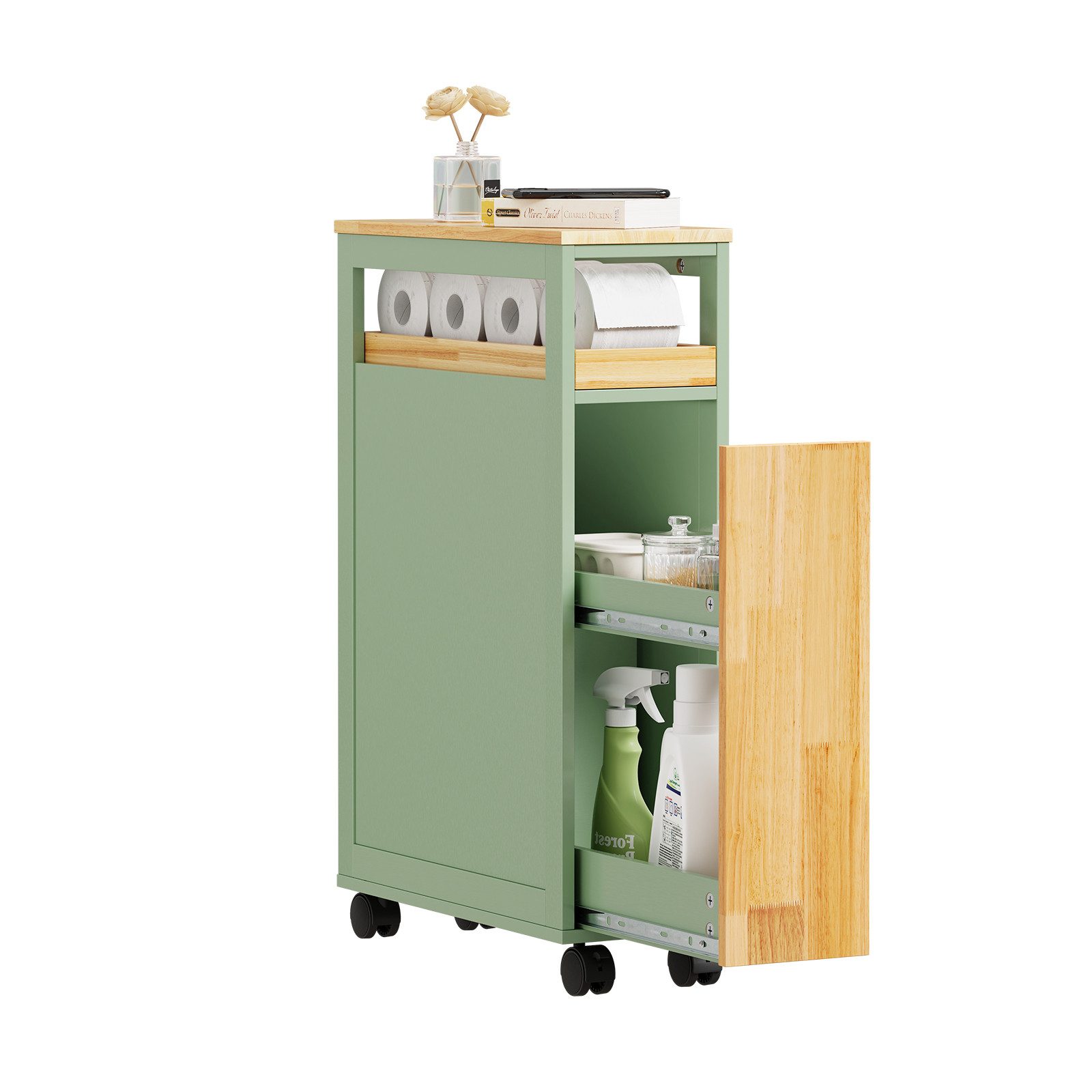 SoBuy Beistellwagen NSR14, Nischenwagen 20cm, Rollwagen Nischenschrank Servierwagen, mit abnehmbarem Tablett und Rollen, Beistellwagen für Essbereich Bad